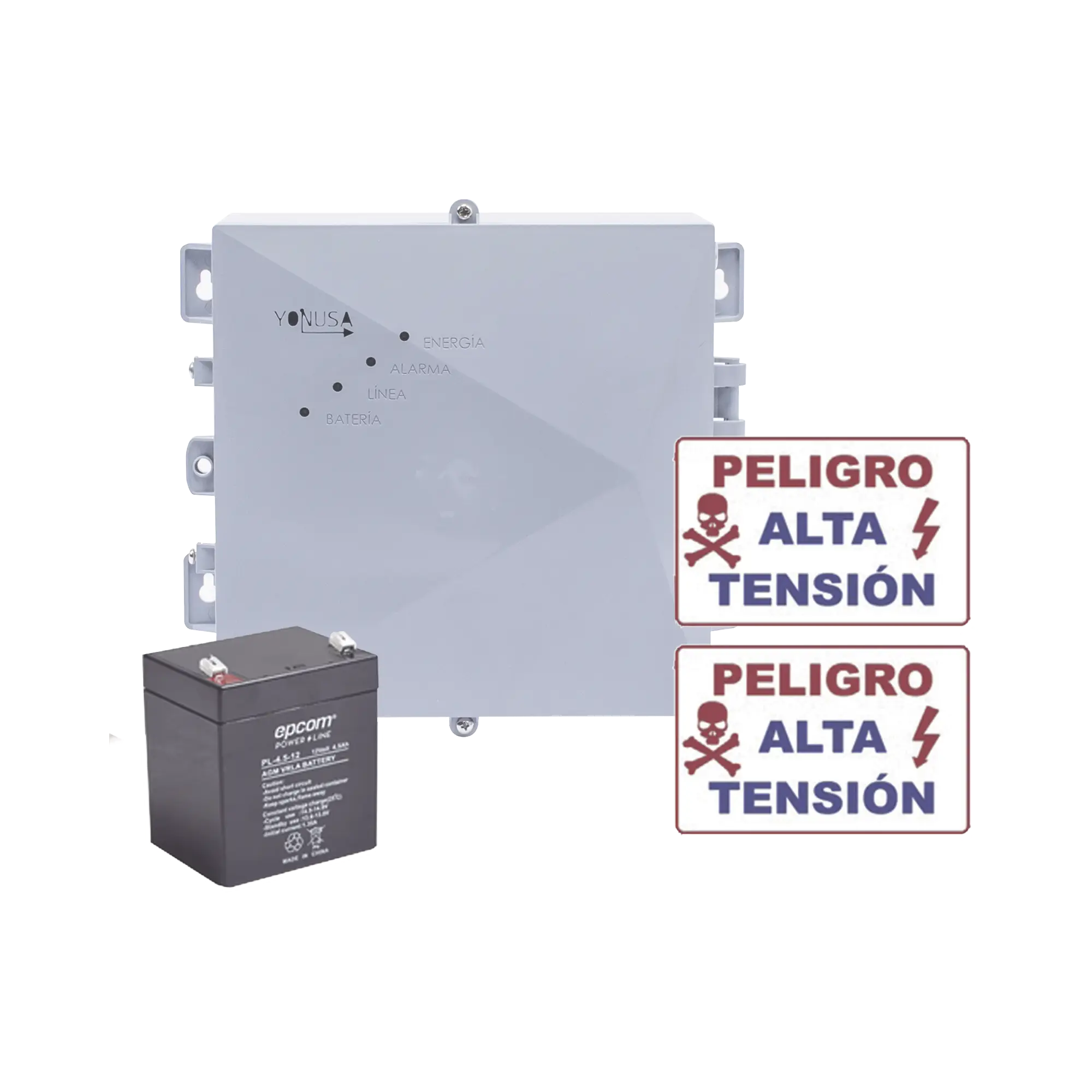 KIT de Energizador de 12,000Volts-1JOULES/2500 mts lineales de proteccion/Activado por Atenuación de voltaje,Corte de línea o Aterrizamiento de la línea/Integración a panel de Alarma.