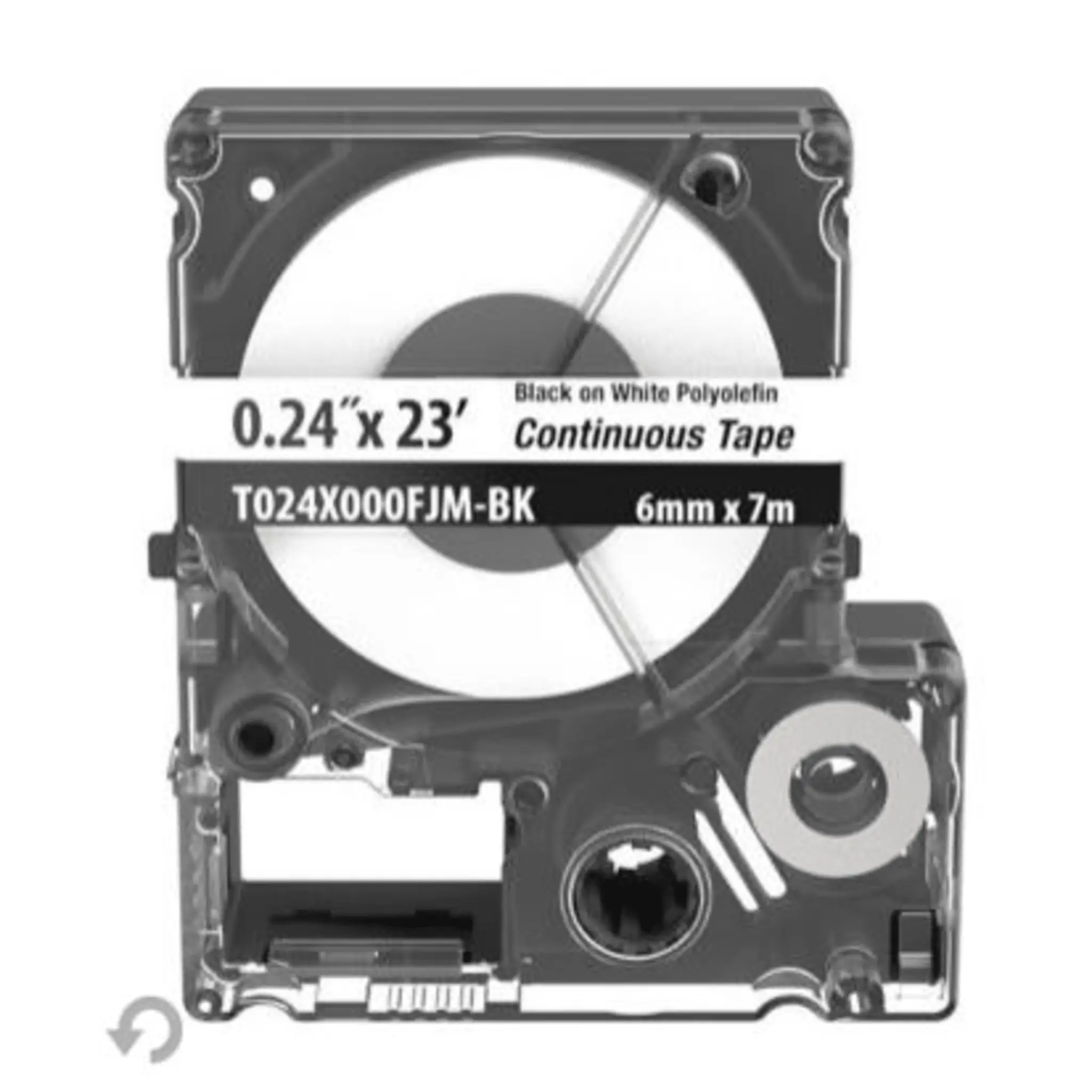 Casete de Etiquetas de Poliolefina de Cinta Continua, Color Negro Sobre Blanco, Uso Interior/Exterior, 5.82 mm de Ancho x 7 Metros de Largo