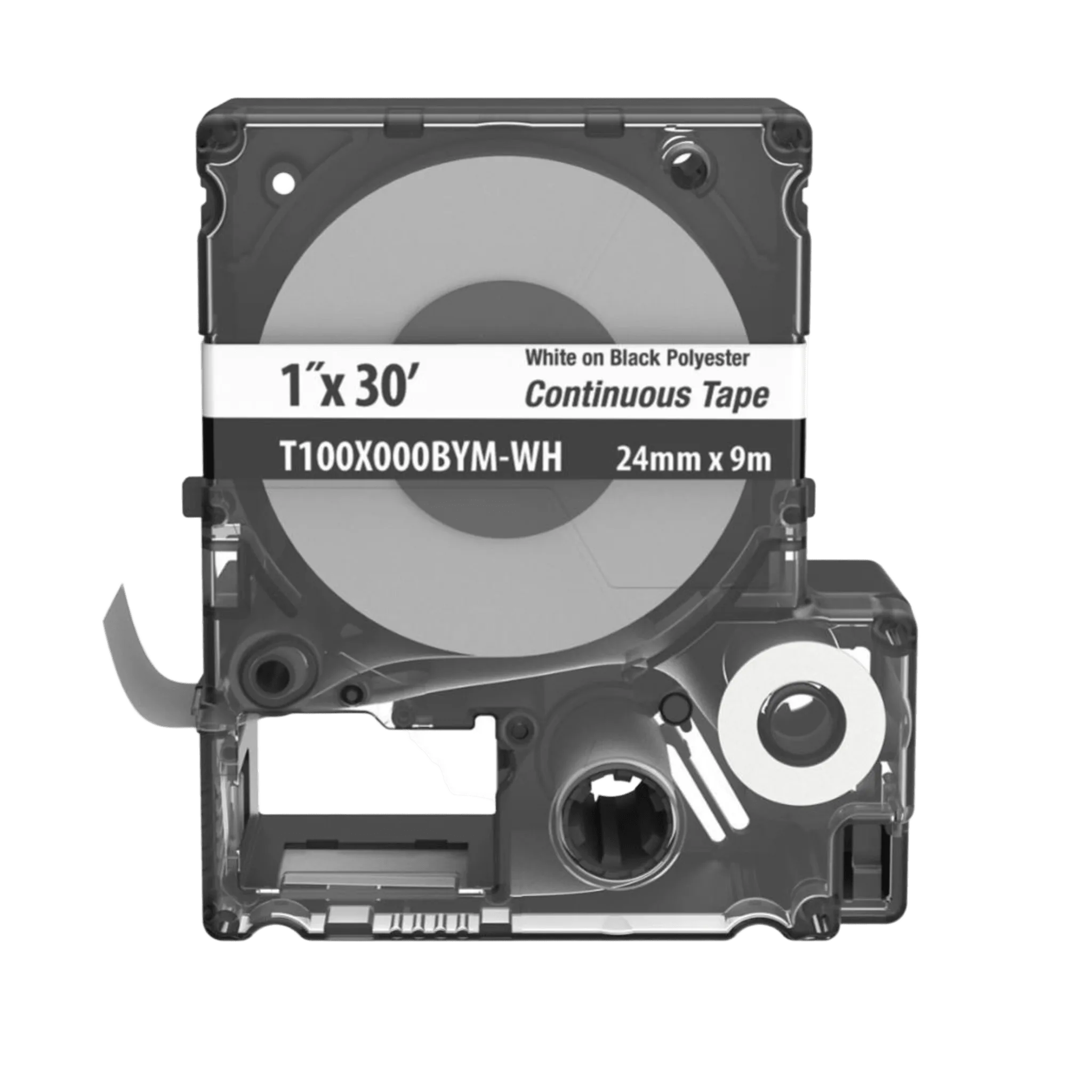 Casete MP, cinta continua, pol., 1″ W x 30′ L, blanco/negro