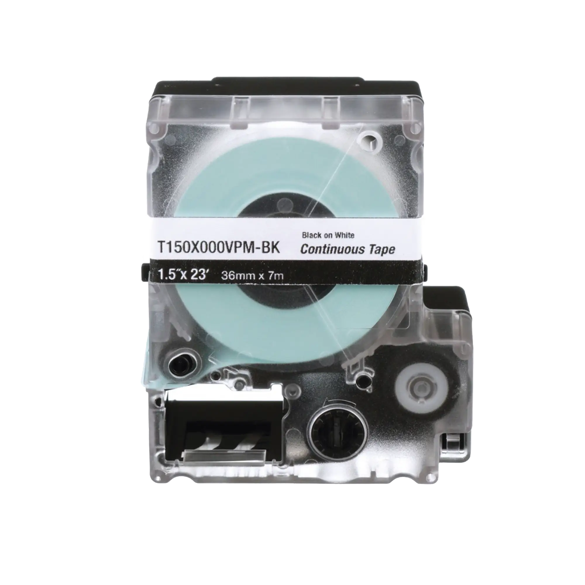 Casete de Etiquetas de Vinilo de Cinta Continua, Color Negro Sobre Blanco, Uso Interior/Exterior, 36 mm (1.5 in) de Ancho x 7.6 Metros de Largo