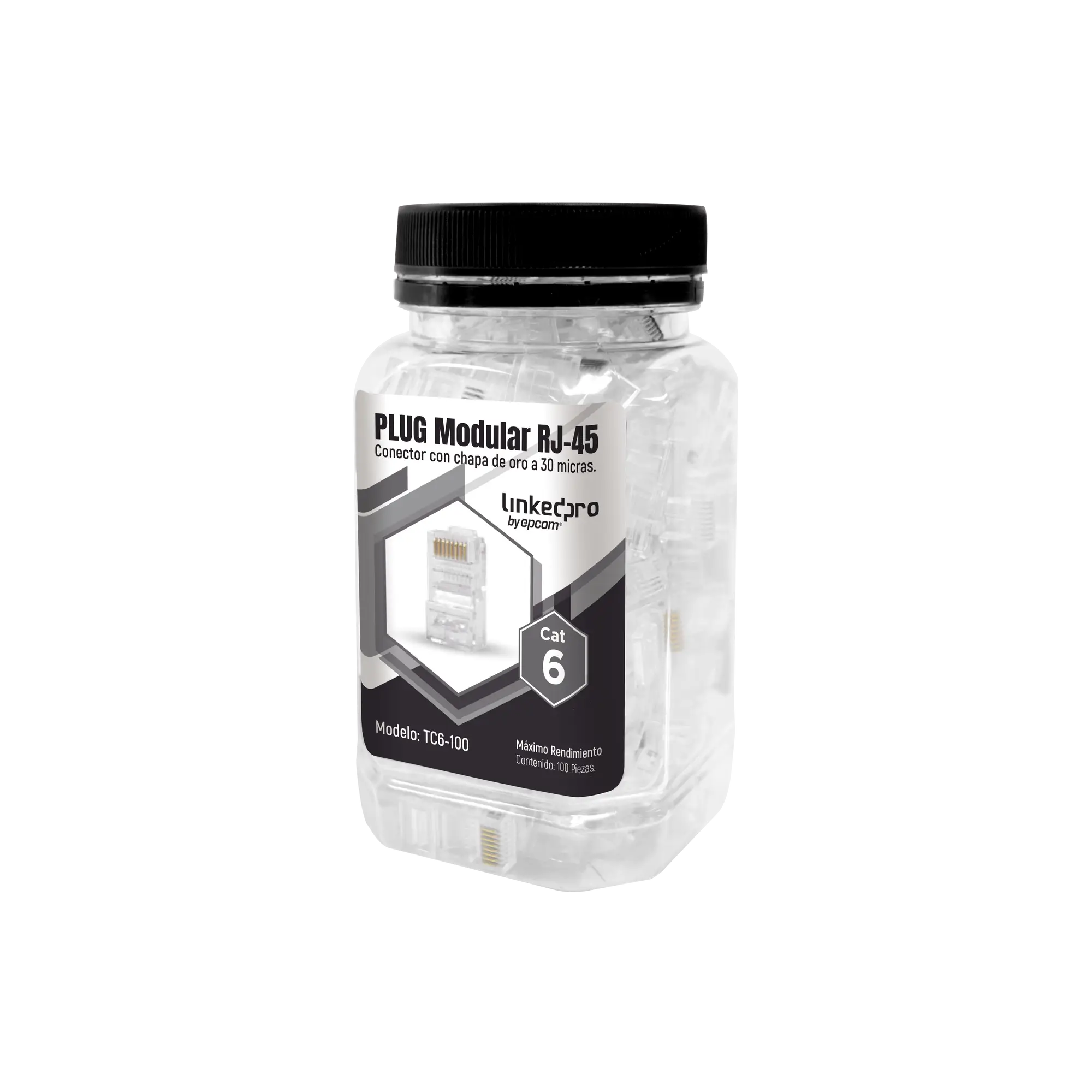 Bote con 100 Piezas de Plug Modular RJ45 Cat6 sin blindaje, chapado de oro a 30 micras para durabilidad extrema