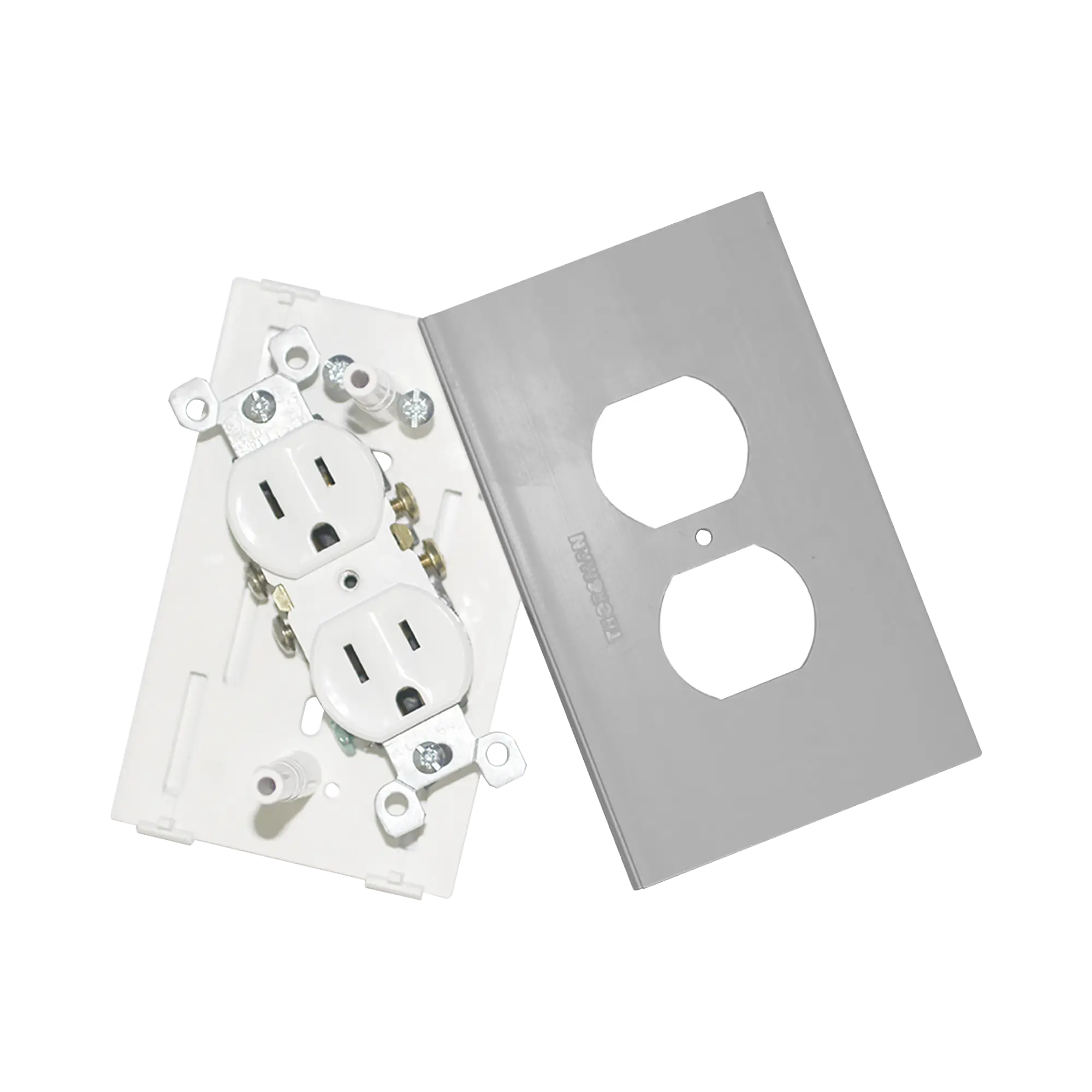 Contacto eléctrico doble, soporte y tapa color aluminio, para canaleta TEK100-A y mini columna THMICG