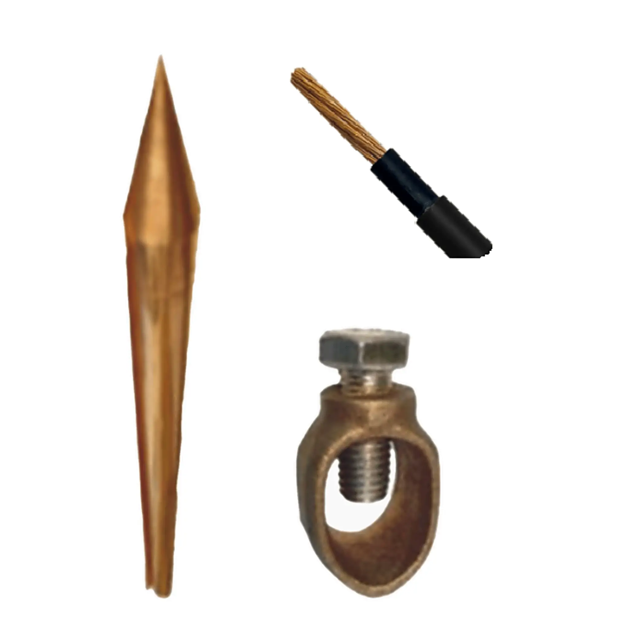 Kit Básico para Tierra Física con Varilla de  5/8″ de 1.5 m de Largo, Opresor y 10 Metros de Cable Negro  6 Awg.