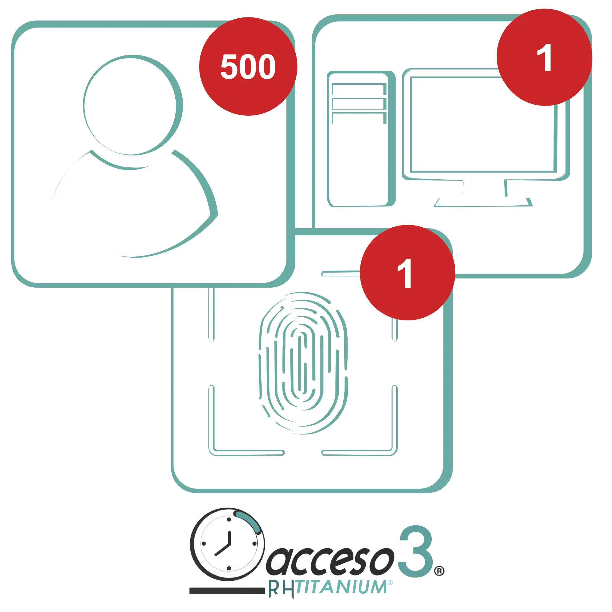 [BAJO PEDIDO] Licencia para software de Tiempo & Asistencia compatible con SISTEMAS DE NOMINA / 500 Empleados / 1 Reloj checador / 1 PC / Acceso3 – TITANIUM