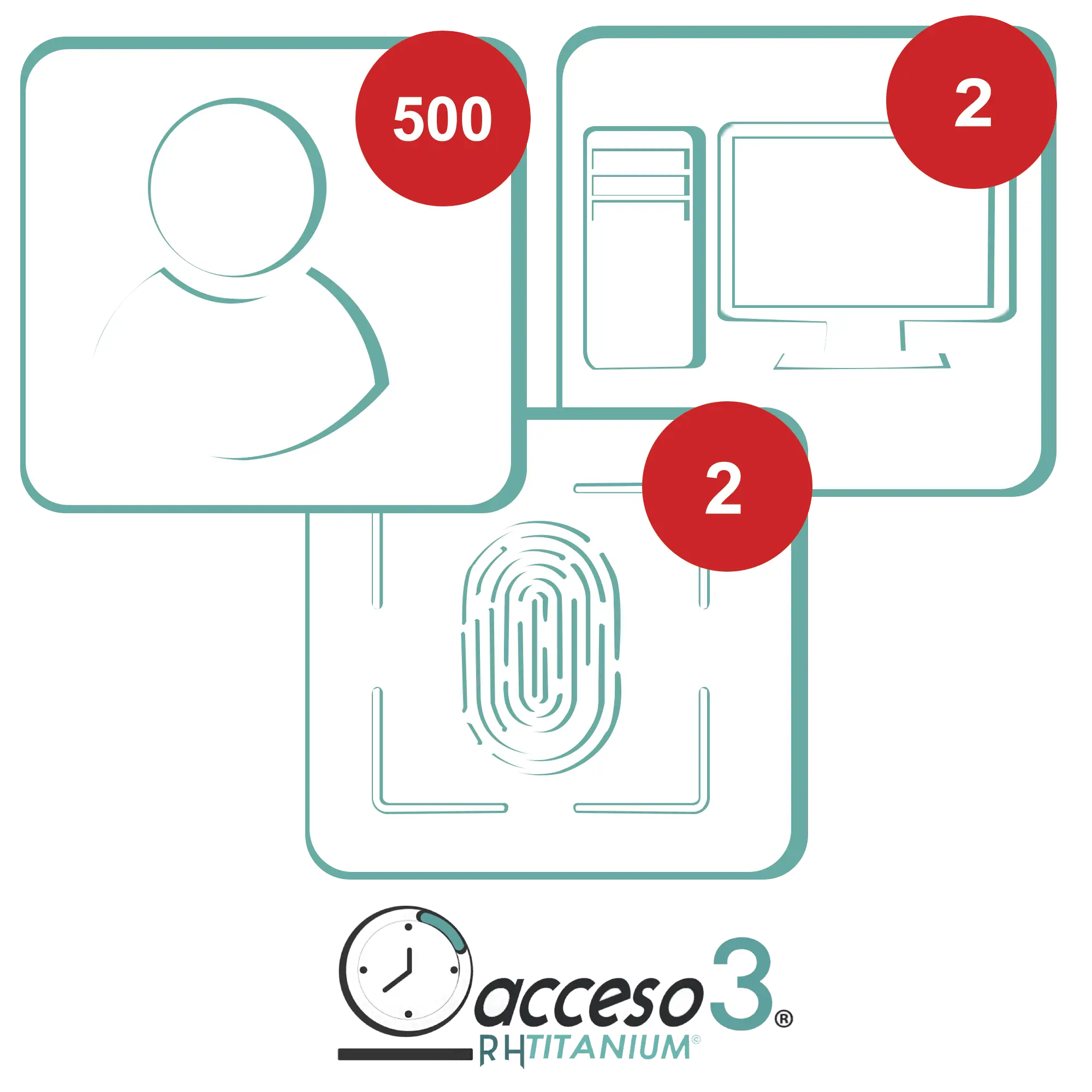 [BAJO PEDIDO] Licencia de 3 años para software Acceso3 TITANIUM  / 500 Empleados / 2 reloj / 2 PC