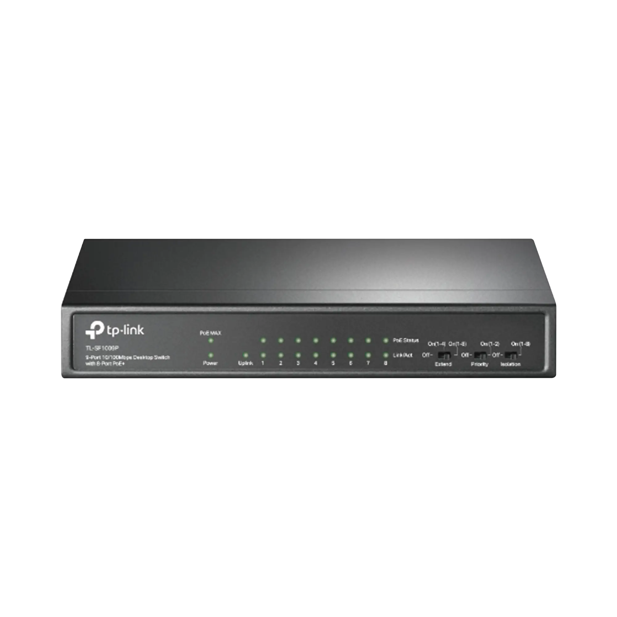 Switch PoE+ No Administrable / De Escritorio 9 puertos 10/100 Mbps / 8 puertos PoE af/at Inteligente / Presupuesto 65 W / Hasta 250 metros