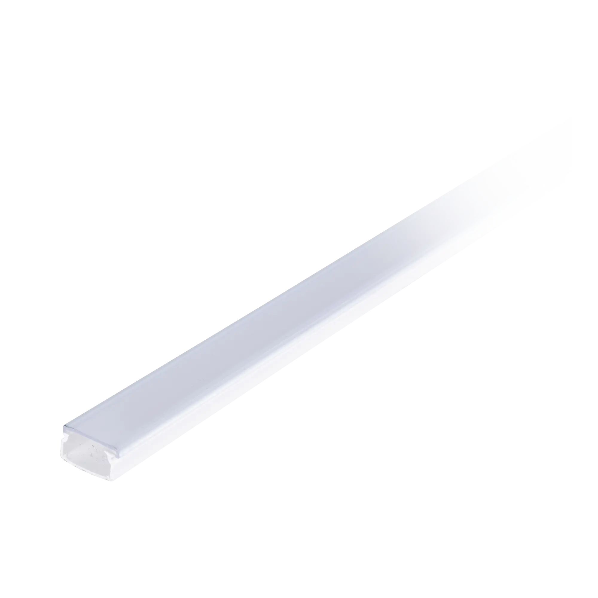 Canaleta blanca con tapa transparente de PVC auto extinguible, ideal para colocar iluminación tipo Led, sin división, 20 x 10 mm, tramo de 2.5 m