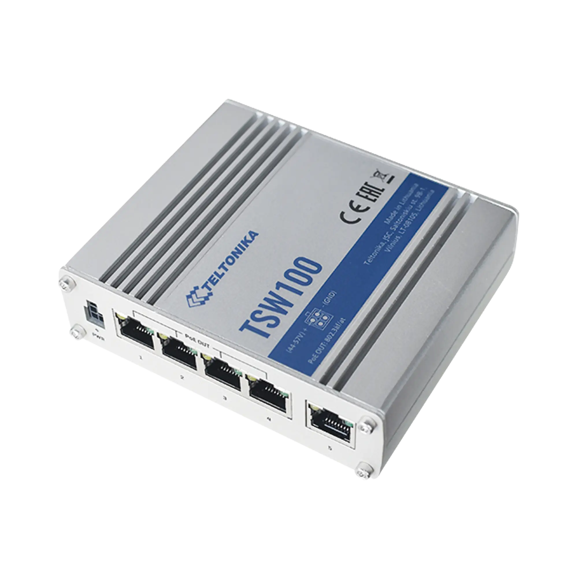 Switch Industrial No-Administrable 5 puertos Gigabit, PoE en 4 puertos 802.3af/at (120W)