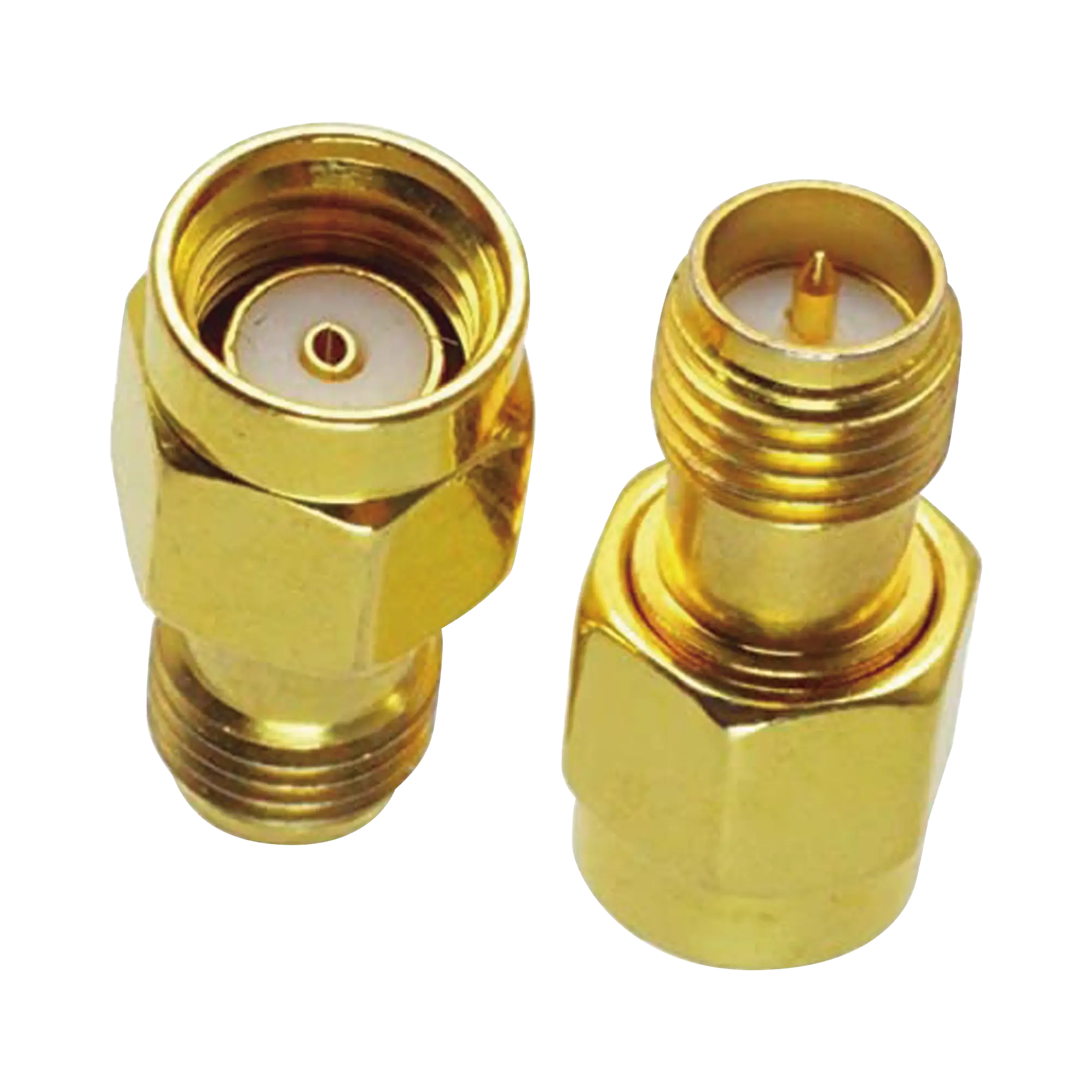 Adaptador-Extensión, de SMA Macho Inverso a SMA Hembra Inverso, Oro/ Oro/ Teflón,