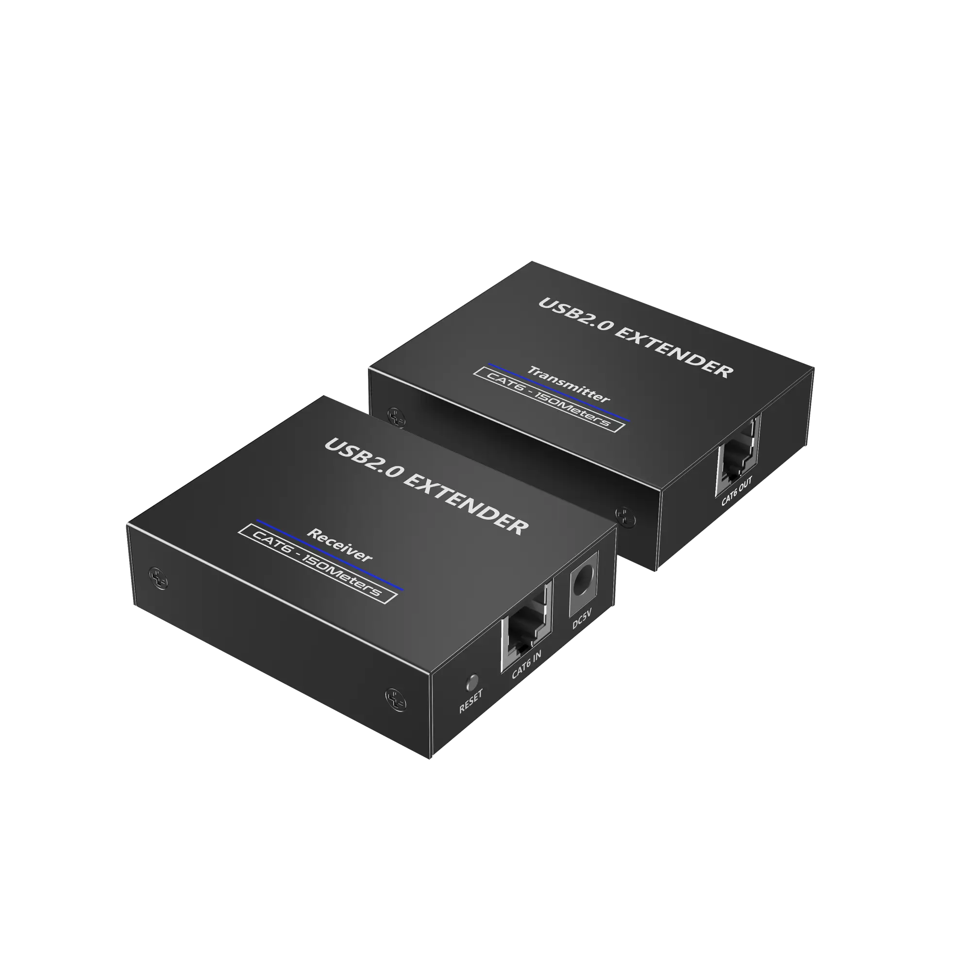 Kit EXTENSOR USB 2.0 de 4 Puertos para Distancias de Hasta  150 m / Soporta USB 2.0, USB 1.1 y USB 1.0 / UTP Cat 5e/6/6a/7 / Soporta Switch Gigabit / Ideal para Cámaras WEB, Impresoras, Escáner, Memorias, Mouse, etc.