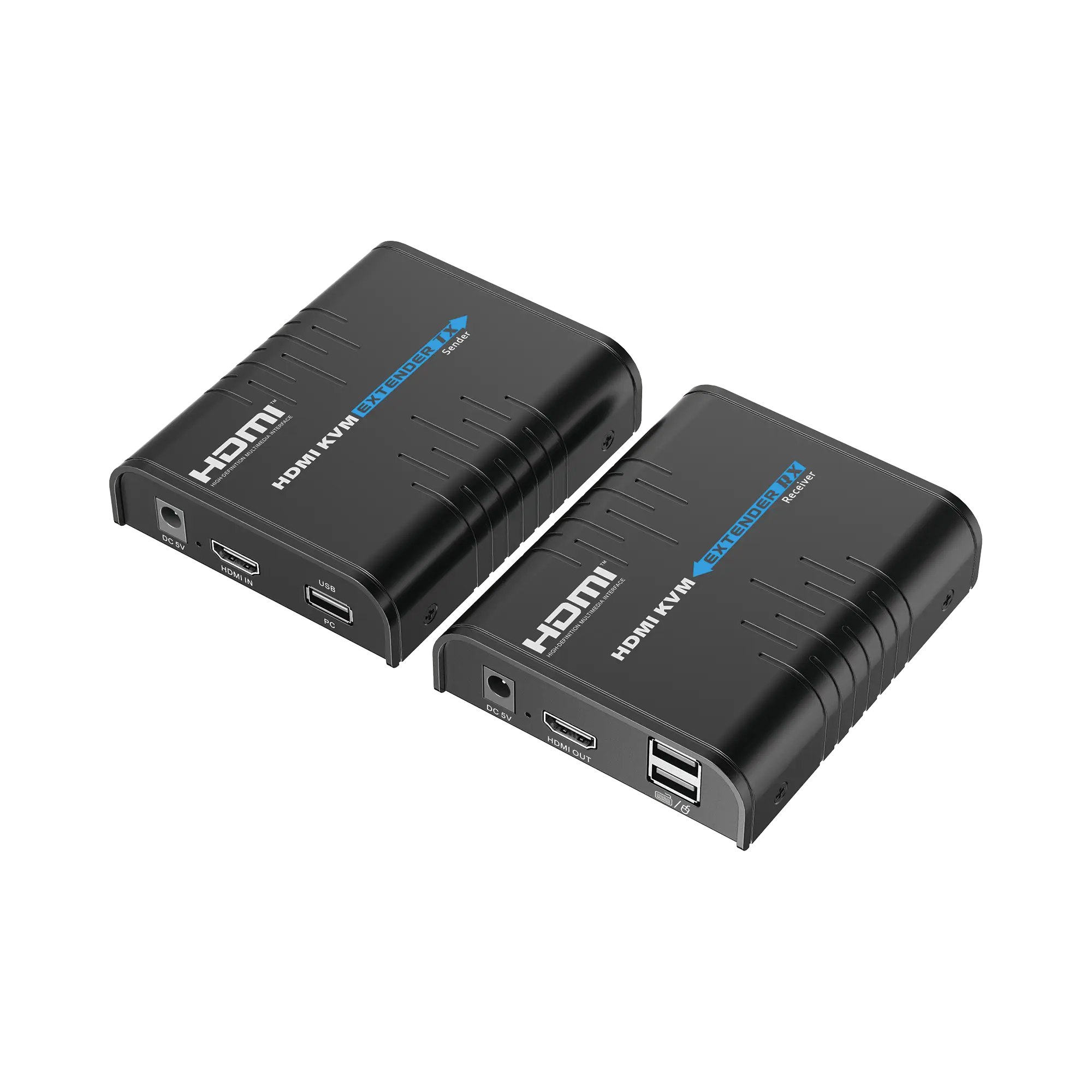Kit extensor KVM (HDMI y USB) hasta 120 metros / Resolución 1080P @ 60 Hz / Soporta STP y UTP CAT6 /  Soporta Switch Gigabit para control KVM múltiple / Soporta hasta 253 receptores / Transmite el Video y Controla tu DVR vía USB