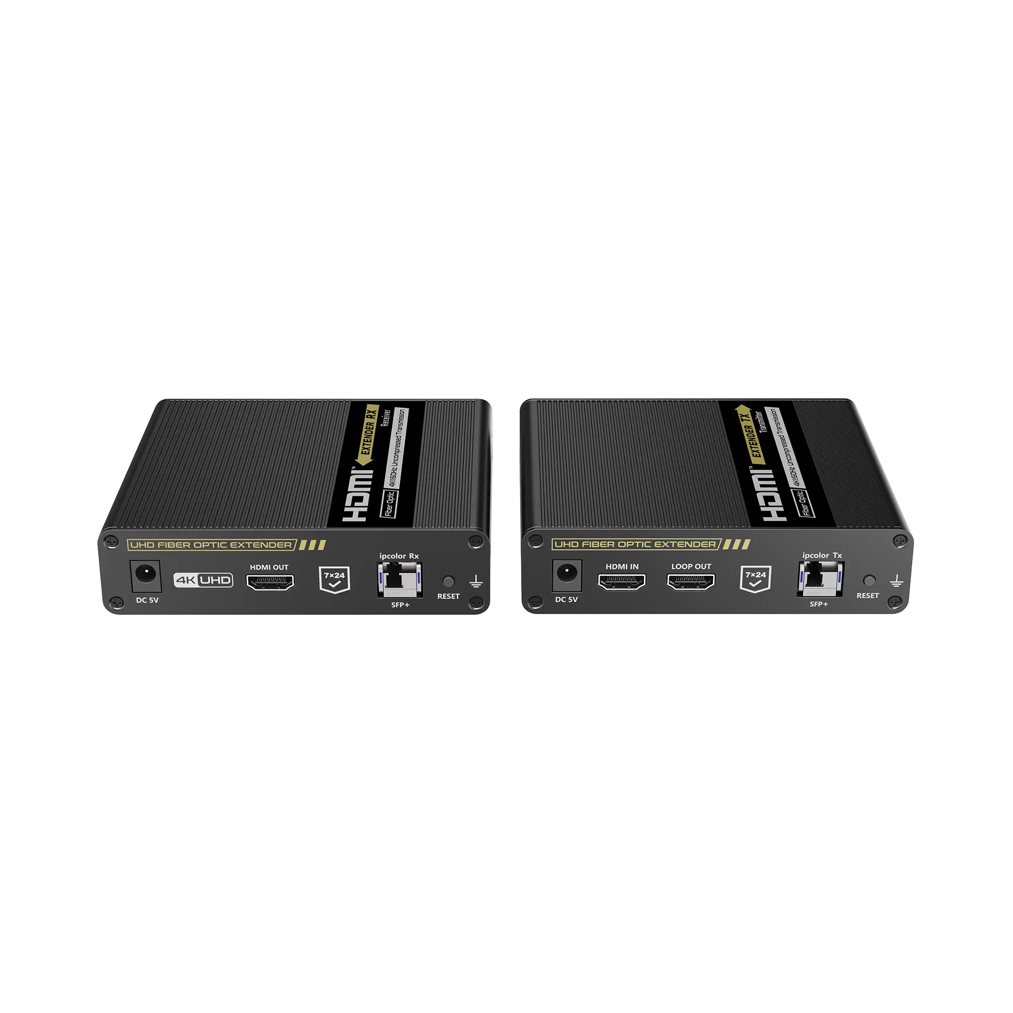 Kit Extensor HDMI por FIBRA ÓPTICA 10G a 40 Km / Resolución 4K@60Hz/ Monomodo (SMF) / IPCOLOR PIXEL / Cero Latencia/ Sin Comprimir / S/PDIF / ARC / RS-232 / Salida Loop / Transceptores Ópticos (GBIC) Incluidos / IR bidireccional.