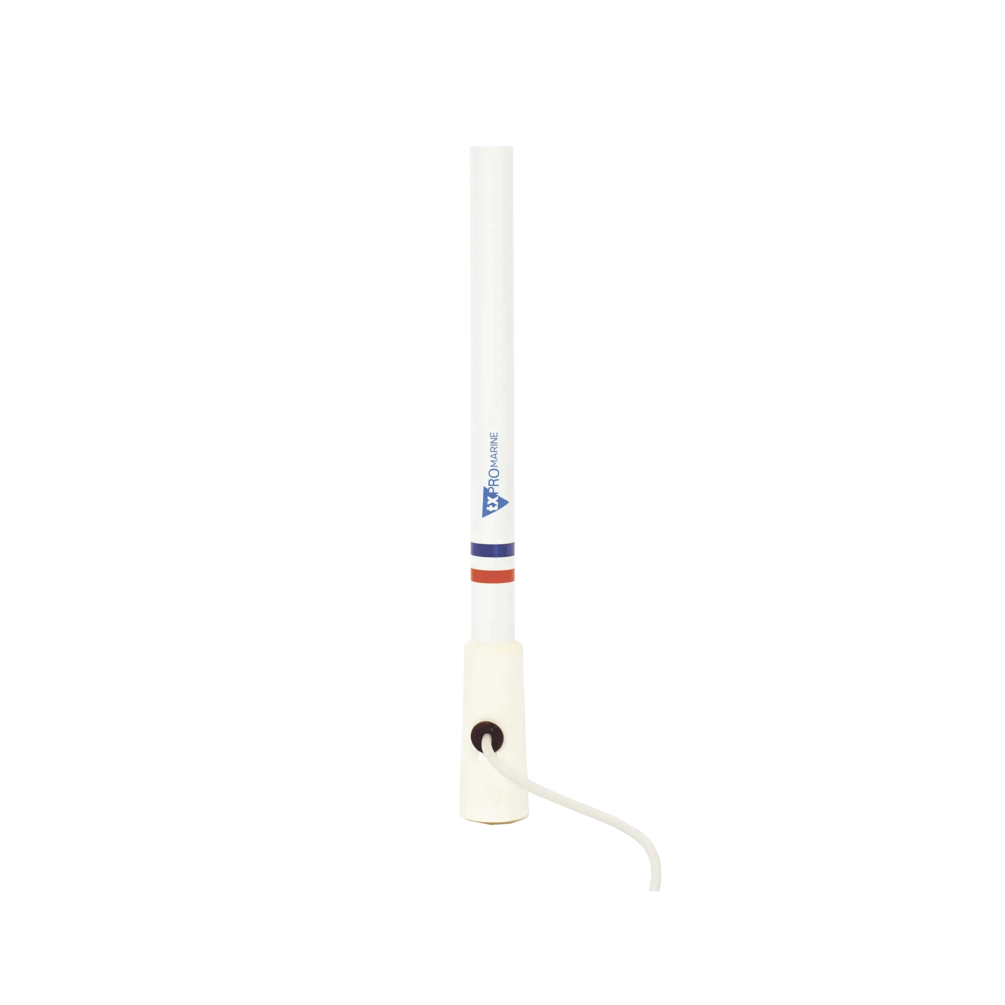 Antena marina VHF en fibra de vidrio en rango de 156 a 163 MHz, Incluye 4.5 metros de cable y conector PL-259 macho.