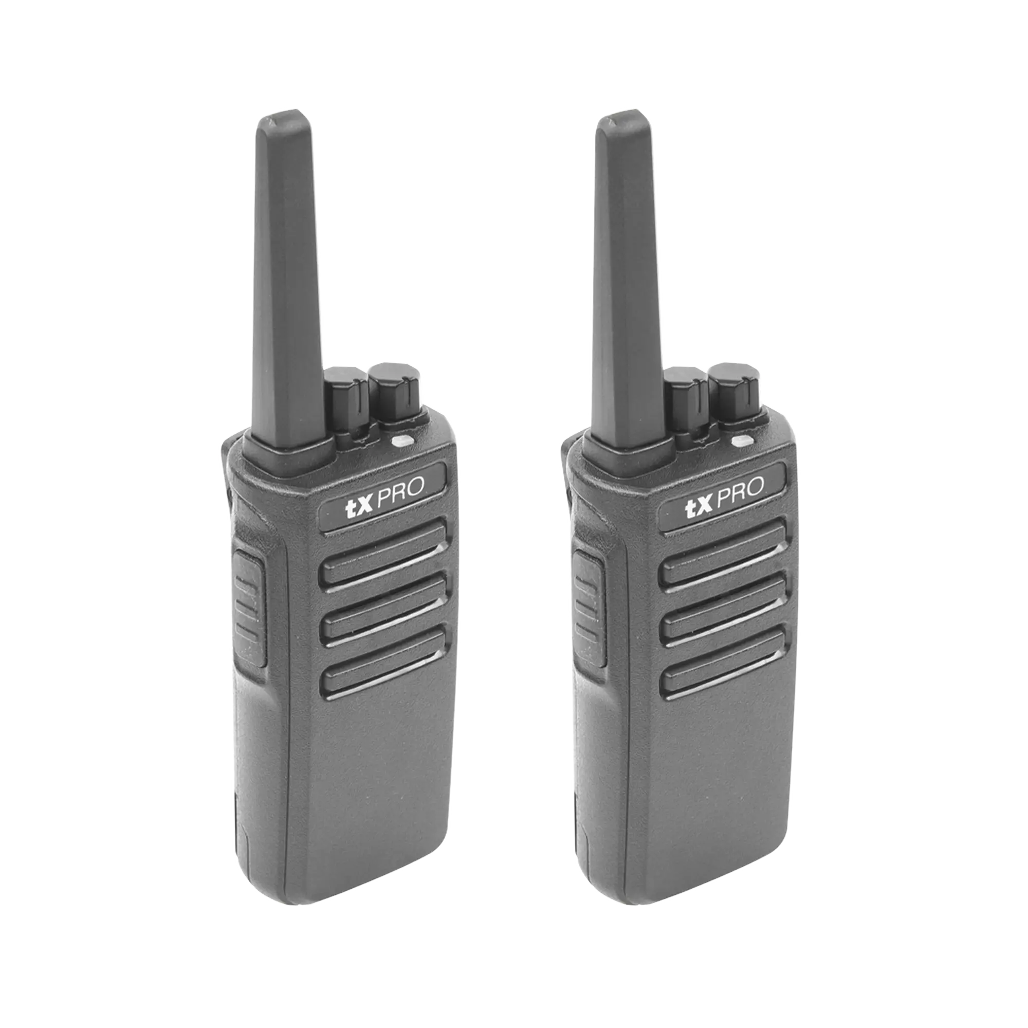 Par de radios TX500 VHF 136-174 MHz con 5 watts de potencia, 16 Canales Preconfigurados.