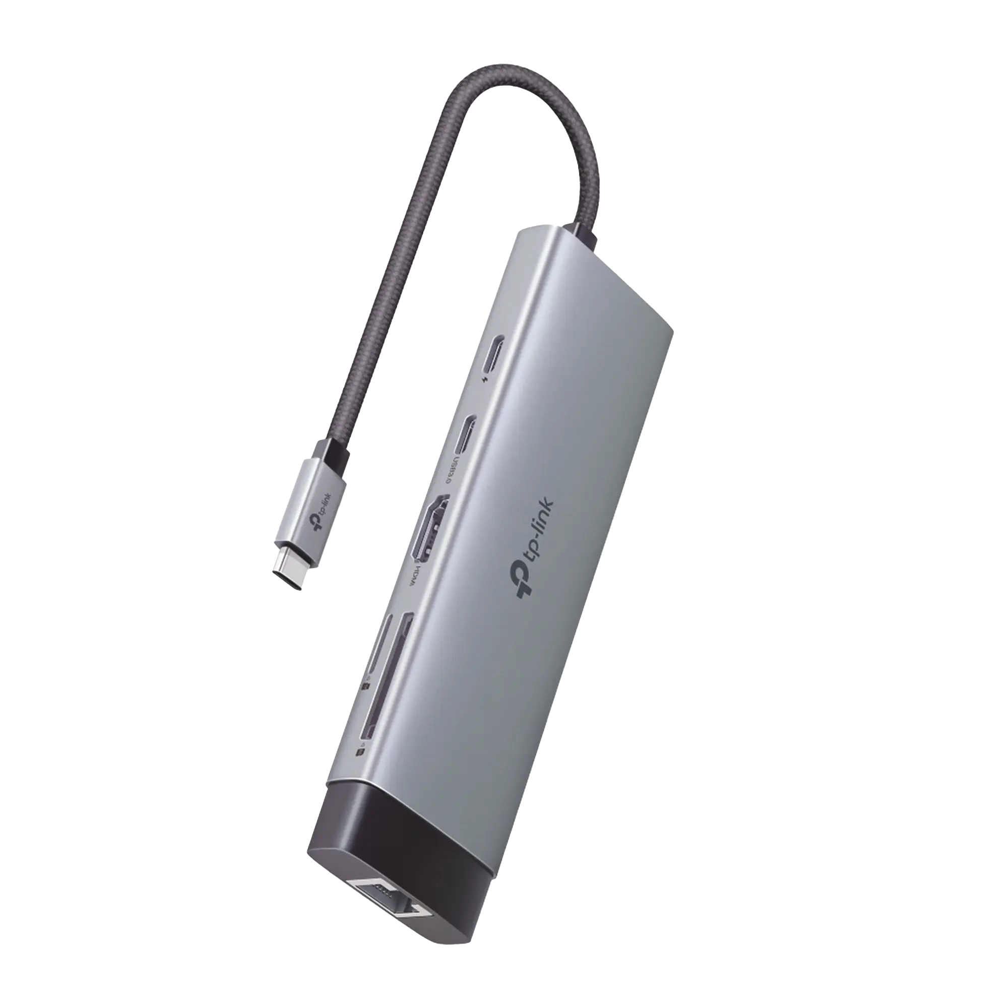Adaptador HUB 9 en 1, 1 puerto USB-C entrada, 1 puerto HDMI 4K, 1 puerto Ethernet Gigabit, 1 puerto SD y MicroSD, 1 puerto USB-C y 3 puertos USB-A