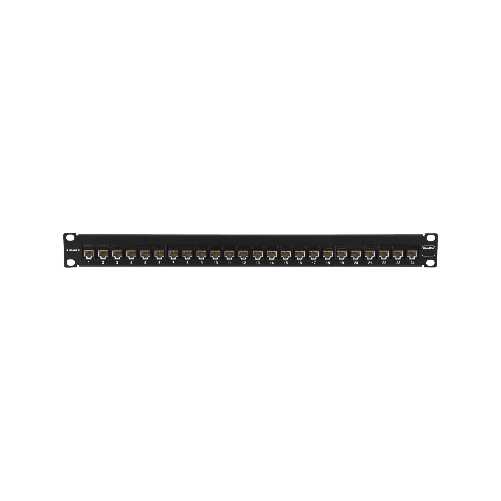 Patch Panel UltraMAX. UTP, Precargado con Jacks Cat5e, 24 Puertos, Plano, 1U