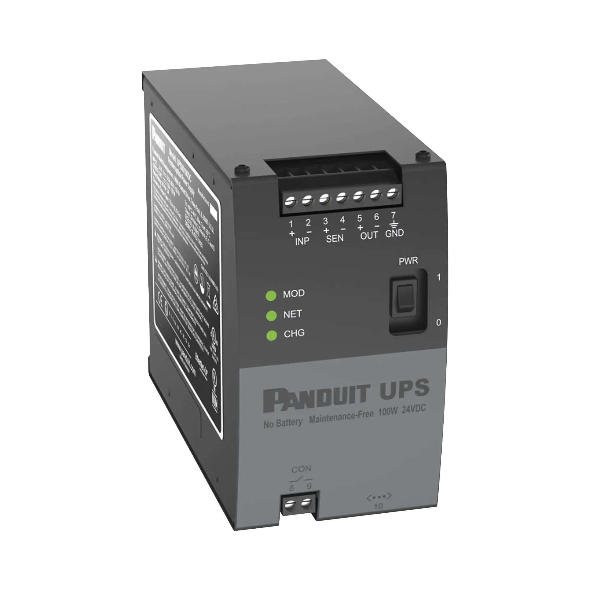 UPS Industrial de 100 Watts, 24 Vcd de Entrada, Instalación en Riel DIN Estándar de 35mm, Temperatura de operación de -40 a 60 ºC
