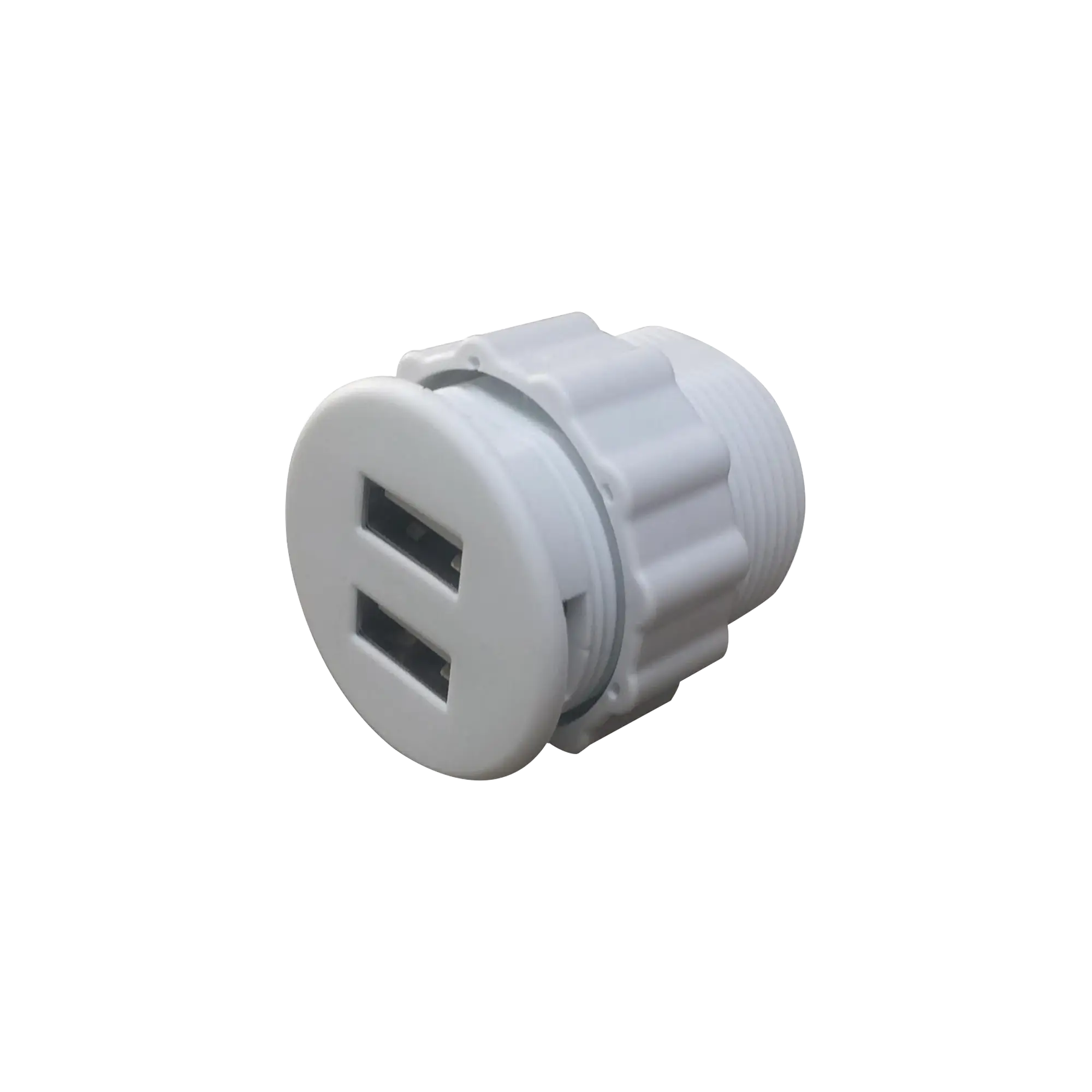 Mini empotrable redondo color blanco con 2 puertos USB, con cable