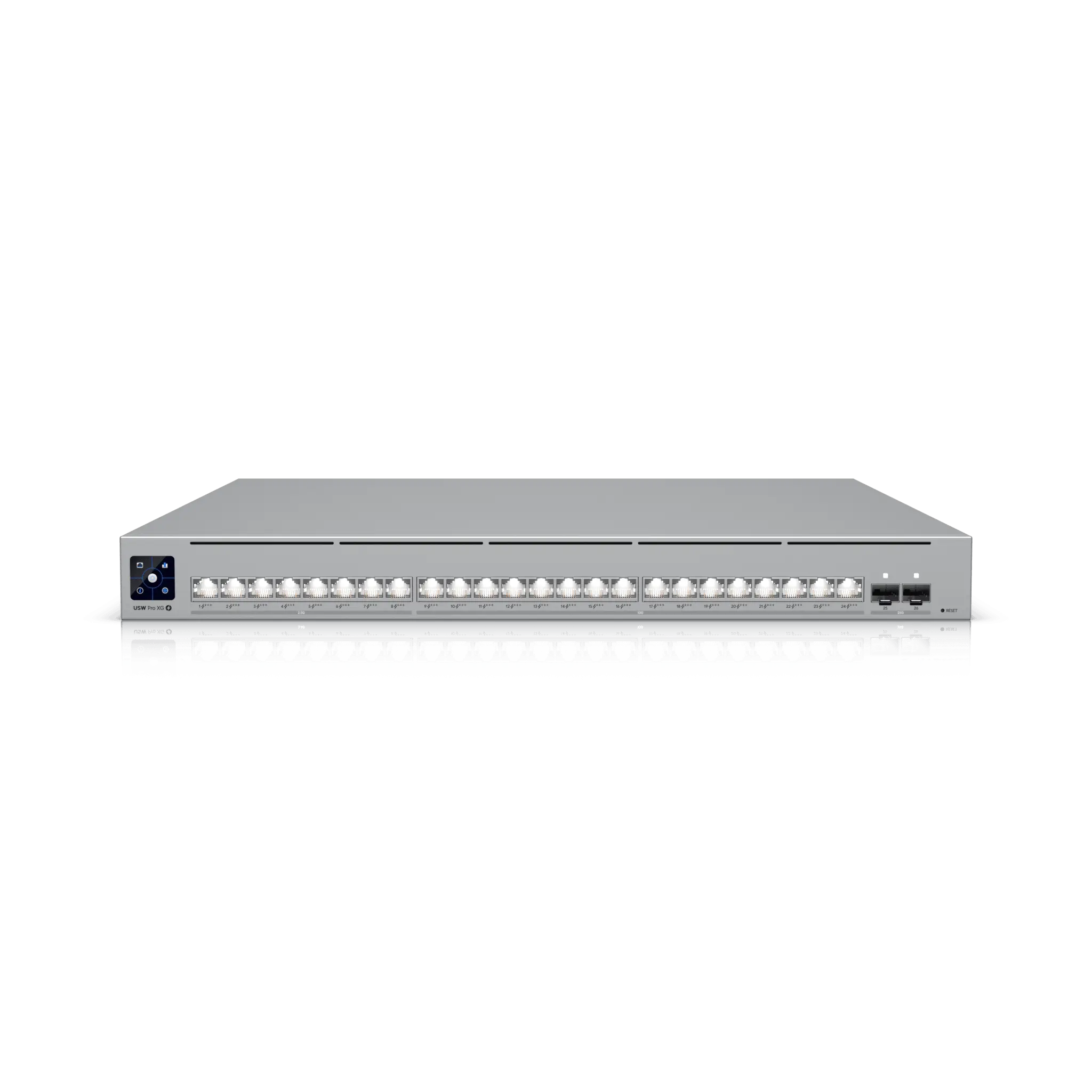 UniFi Switch USW-Pro-XG-24-PoE / Capa 3 / 24 puertos PoE+++ (16 × 10 GbE, 8 × 2,5 GbE) + 2 puertos SFP28 25 G / 720 W PoE total