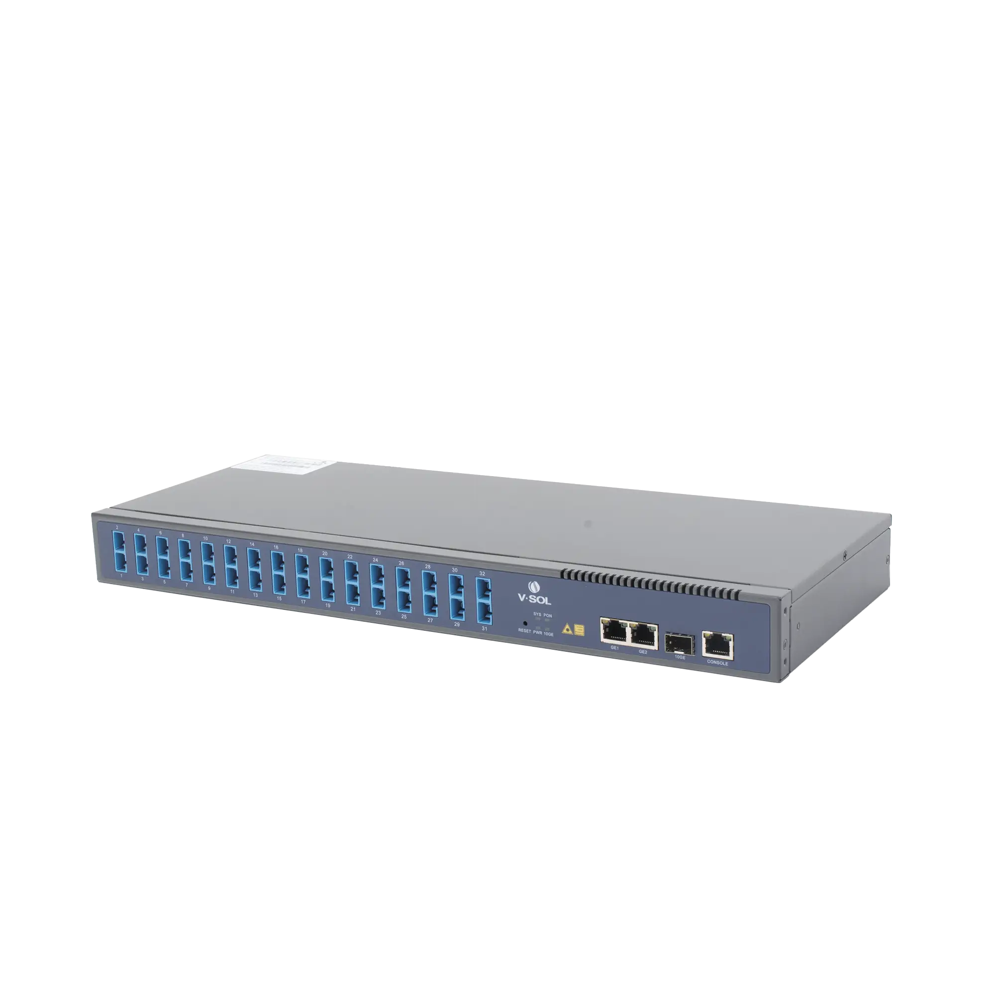 OLT de 1 GPON puerto con Splitter de 1 a 32 SC/UPC Incluido + 3 puertos Uplink (2 puertos Gigabit Ethernet + 1 puerto SFP/SFP+) , hasta 128 ONUS
