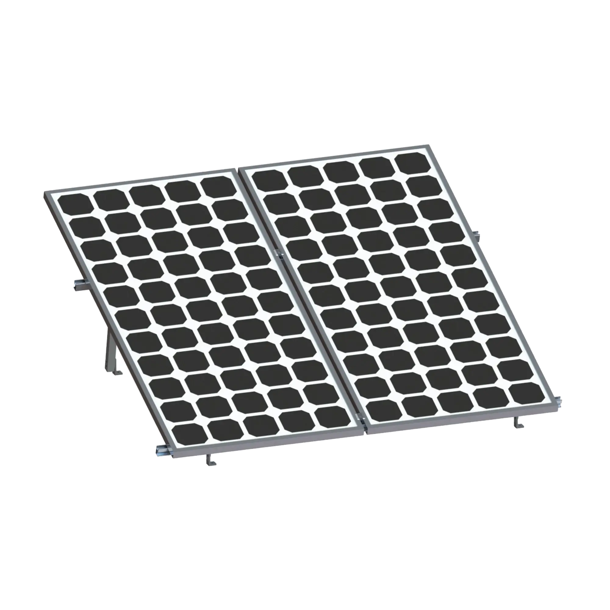 Montaje para 2 Paneles Solares, Riel «8» de 2700mm para Módulos con Espesor de 30-35mm, Velocidad de Viento Máx. 136km/h