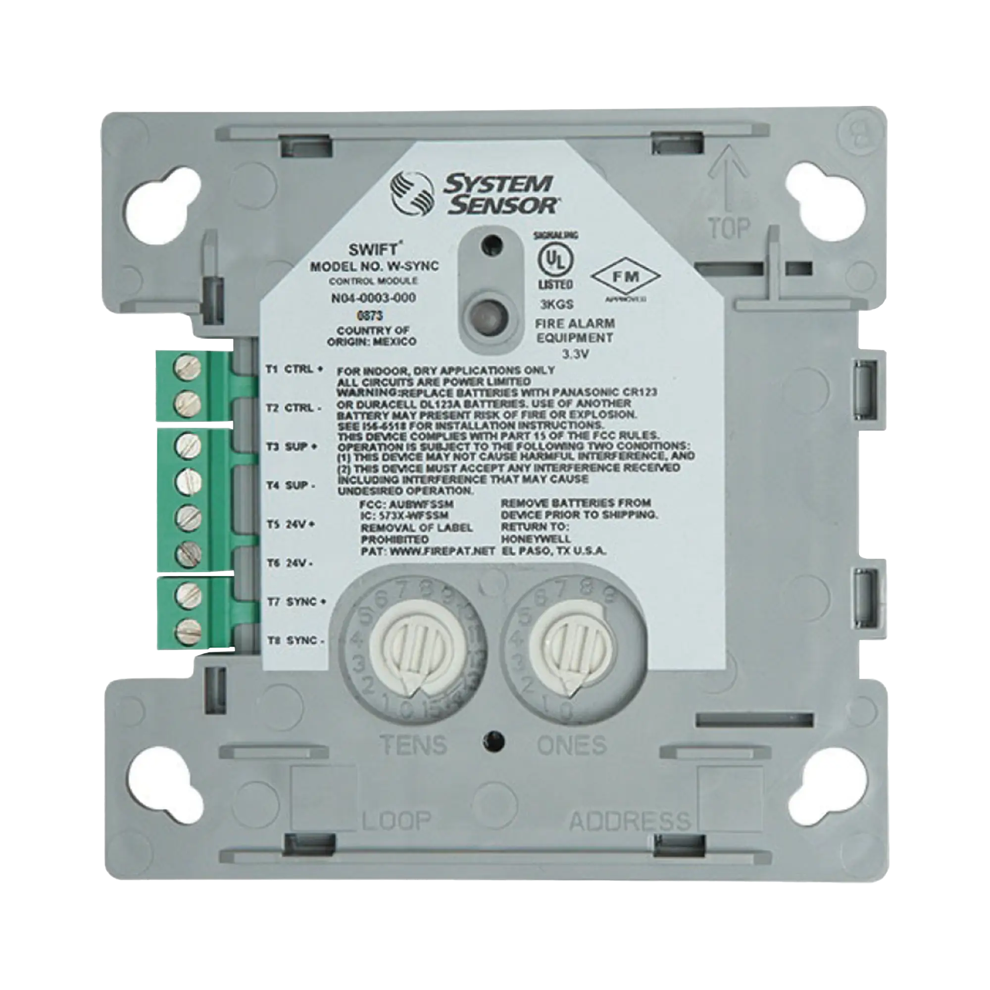 Módulo de Sincronización Inalámbrico / Compatible con Paneles Notifier, Fire-Lite, Silent Knight y Farenhyt / Incluye Baterías