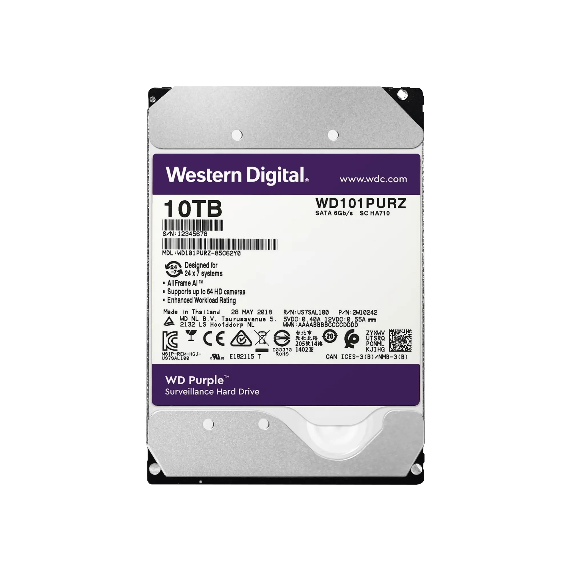 Disco duro WD de 10TB / 7200RPM / Optimizado para Videovigilancia