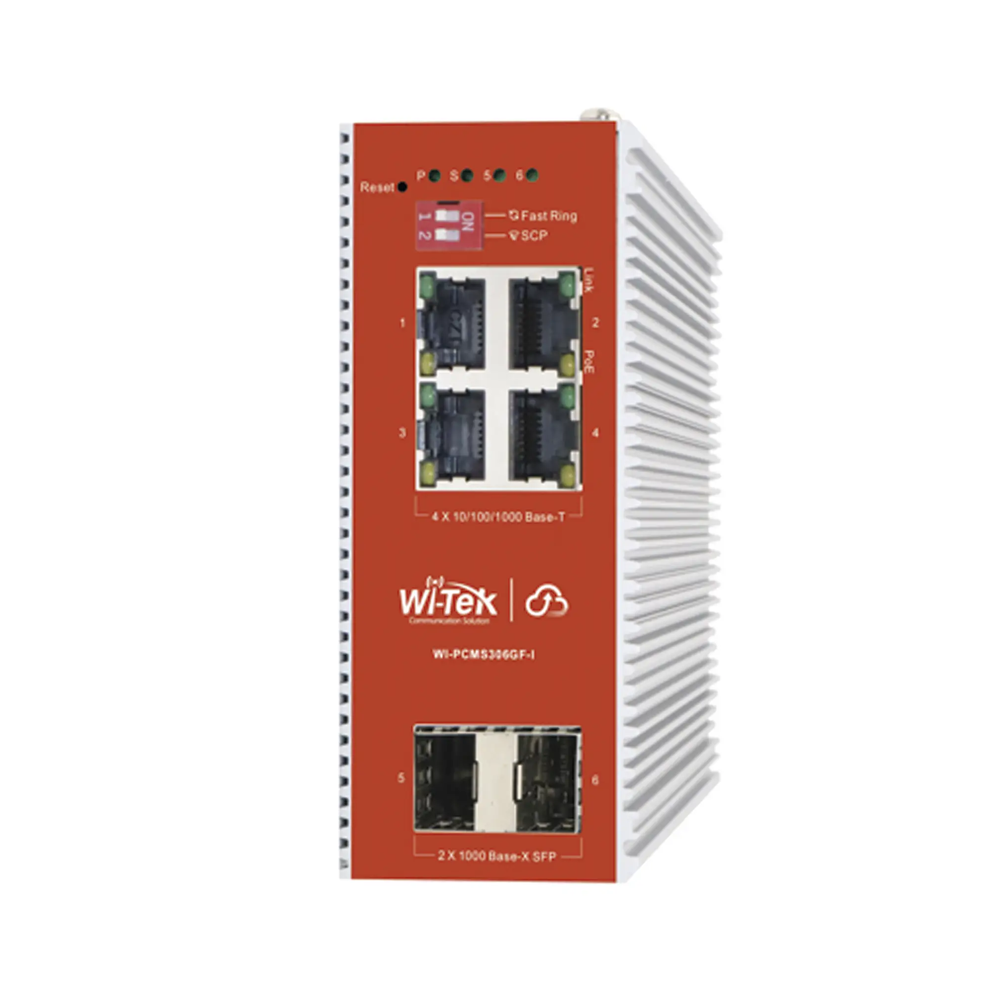 Switch L2+ PoE Industrial / Administración Cloud-Web-CLI / 4 Puertos PoE af/at 100/1000 Mbps / 2 Puertos SFP Gigabit / Presupuesto PoE 120 W / Protocolo ERSP (redundancia enlaces)