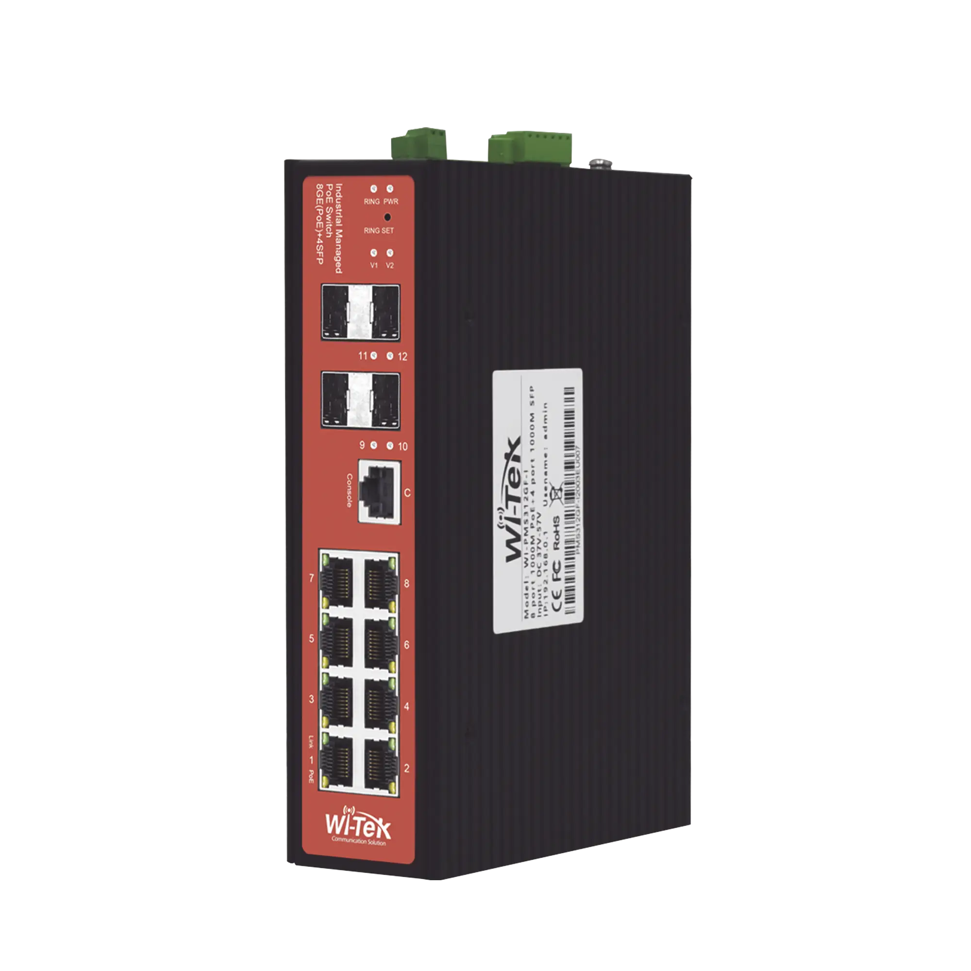 Switch Industrial 8 puertos / Administrable PoE / Puerto 1-2 PoE 24V/48V / Puertos 3-8 puertos 802.3 af/at/bt / Presupuesto máx 240 W