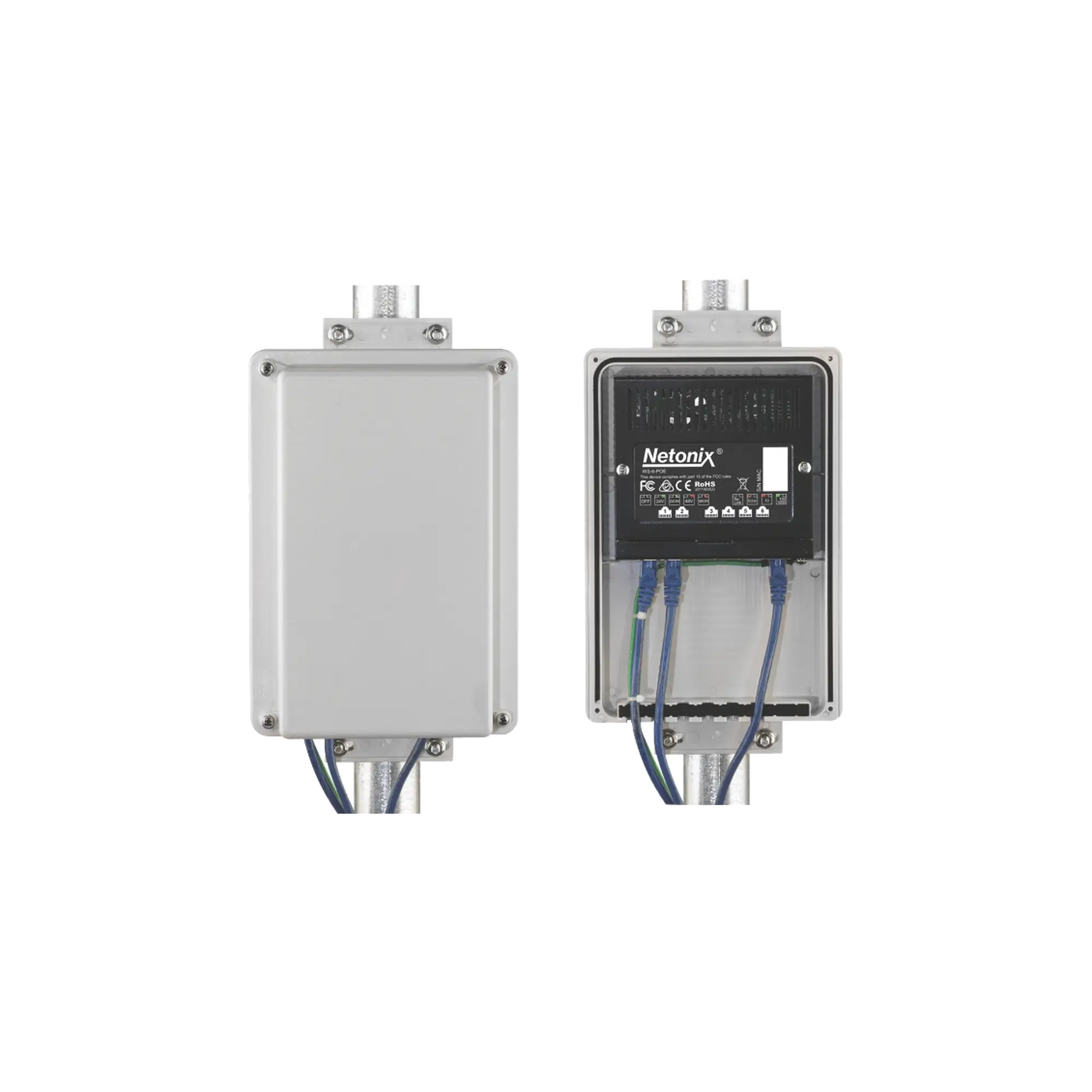Kit Switch WISP PoE pasivo 6 puertos Gigabit, entrada PoE 37-53 Vcc + gabinete para exterior IP65