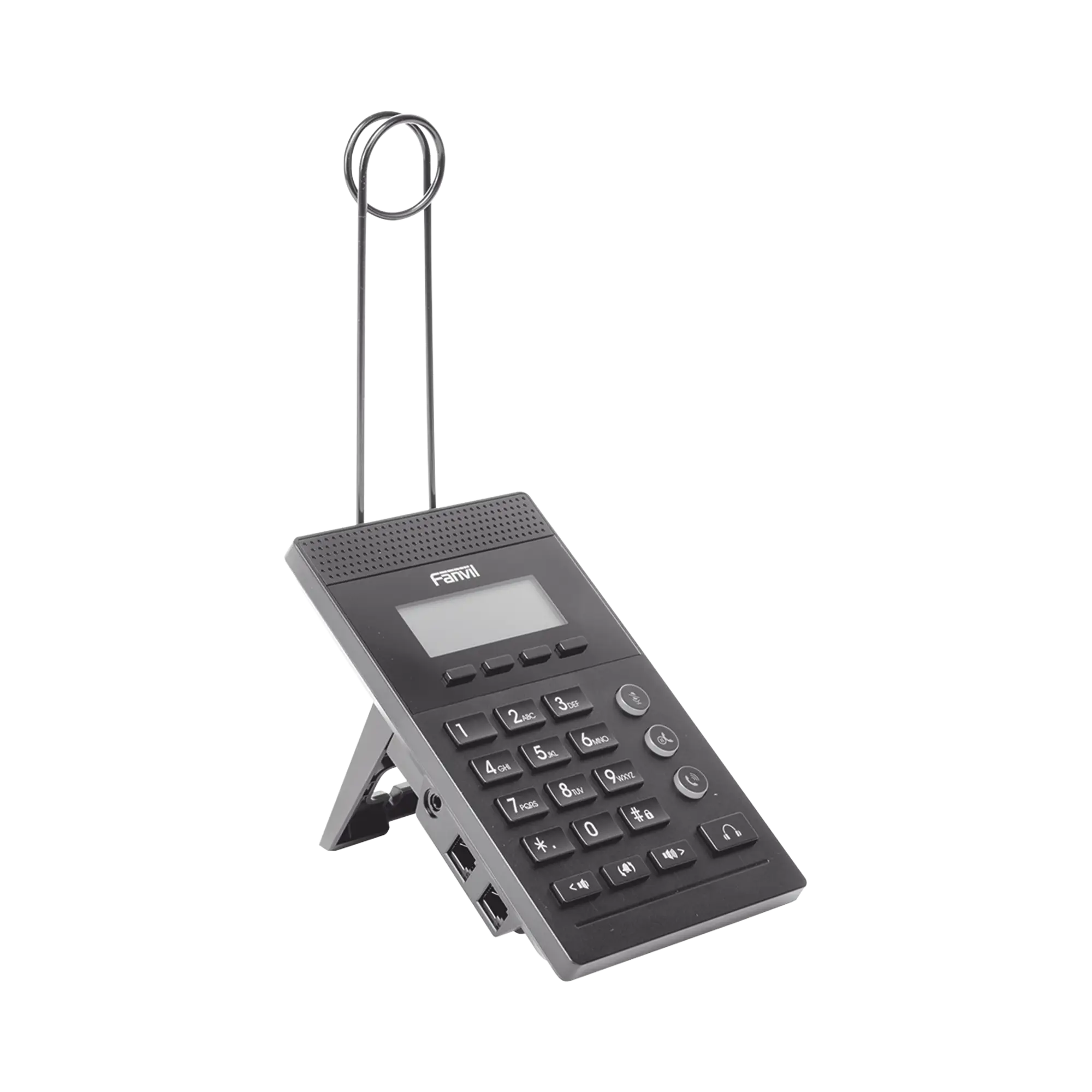 Teléfono IP para Call Center para 2 lineas SIP con soporte para diadema, pantalla 128×48 retro-iluminada, PoE