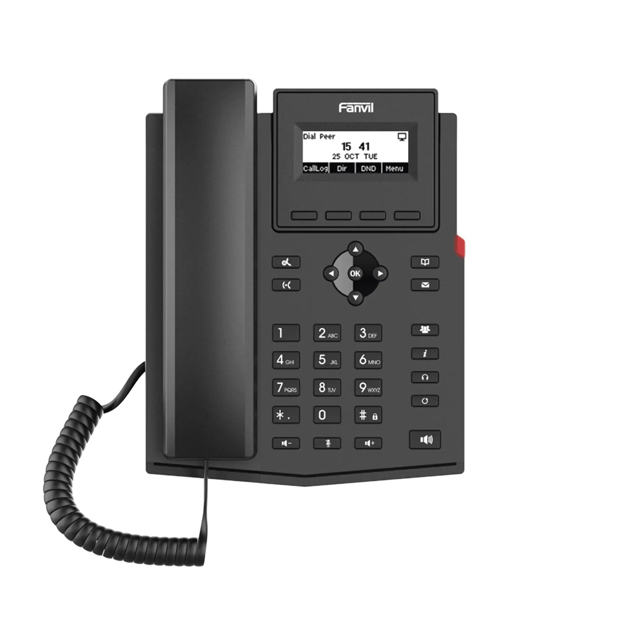 Teléfono IP empresarial para 2 lineas SIP con pantalla LCD,  Puertos Gigabit, Códec Opus, conferencia de 6 vías, PoE.