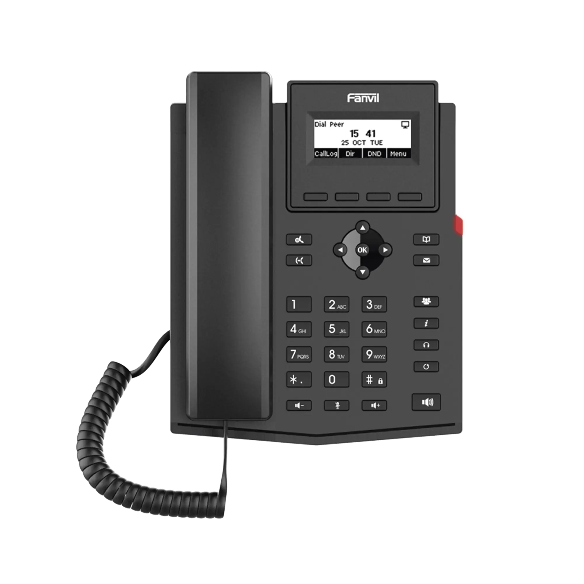 Teléfono IP empresarial para 2 lineas SIP con pantalla LCD, Códec Opus, conferencia de 3 vías, PoE.