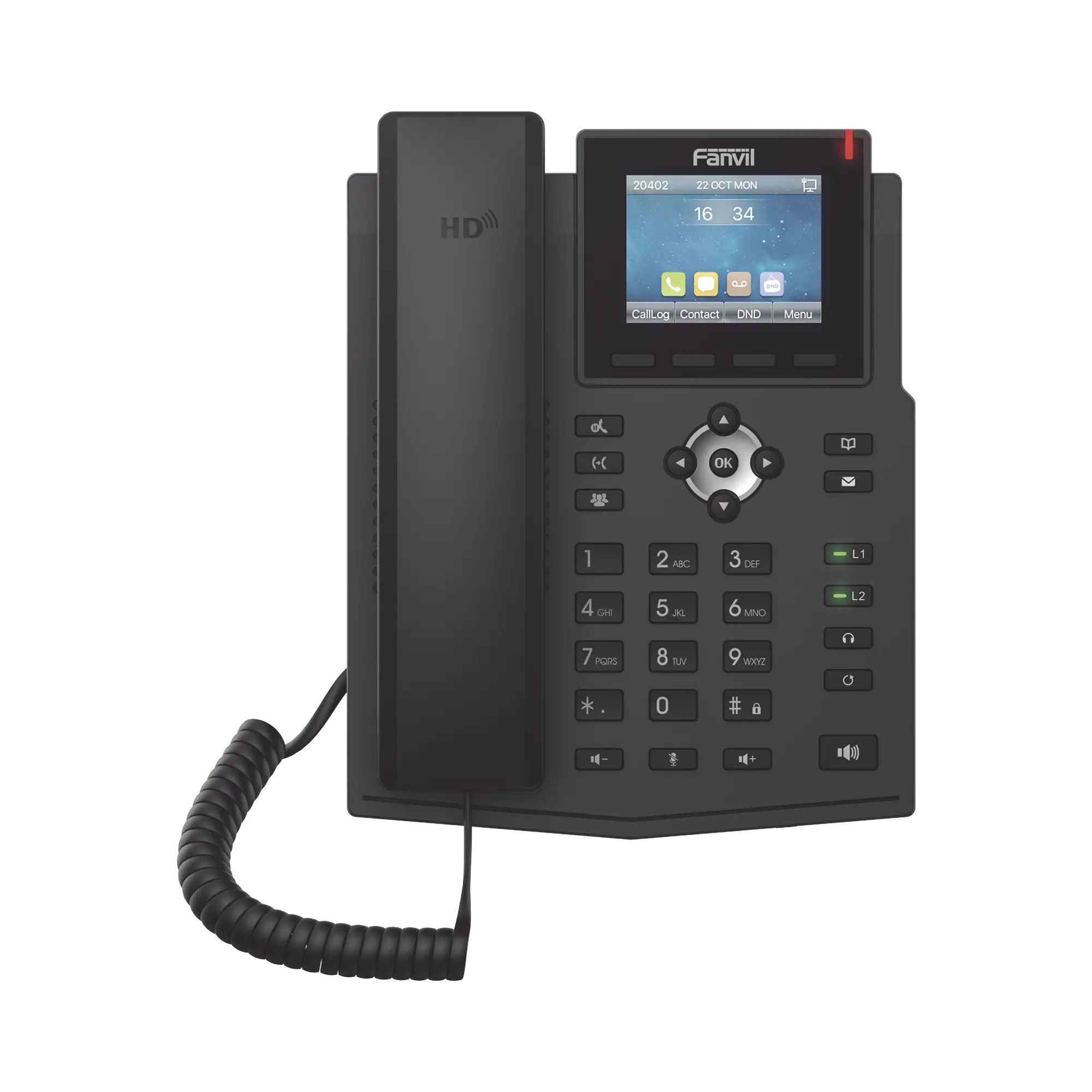 Teléfono IP empresarial para 4 líneas SIP con pantalla LCD de 2.8 pulgadas a color, puertos Gigabit, IPv6, Opus y conferencia de 3 vías, PoE