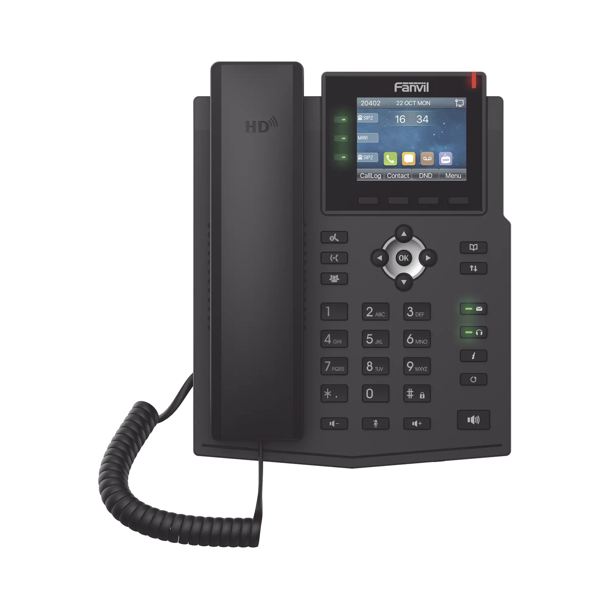 Teléfono IP Empresarial con Estándares Europeos, 6 lineas SIP con pantalla LCD a color, puertos Gigabit, IPv6, Opus y conferencia de 3 vías, PoE/DC