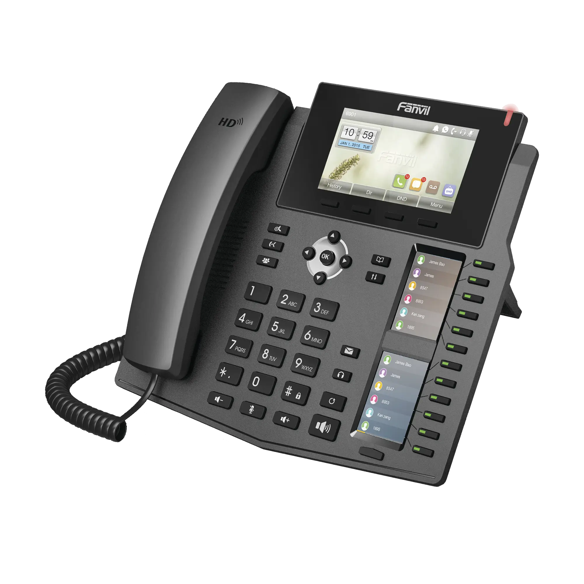 Teléfono IP empresarial para 20 líneas SIP, Voz HD, 3 Pantallas LCD a Color, 12 teclas BLF, PoE