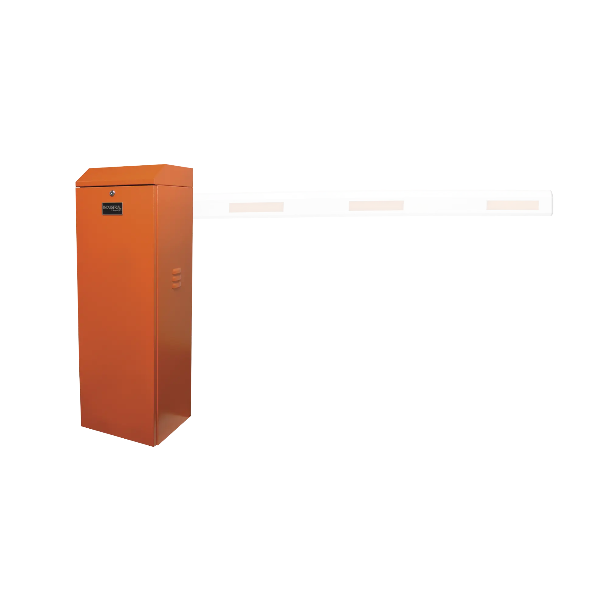 Barrera vehicular derecha / Soporta brazo de hasta 5.5 m / Final de carrera ajustable por programación / Movimiento fluido / Diseño elegante color naranja