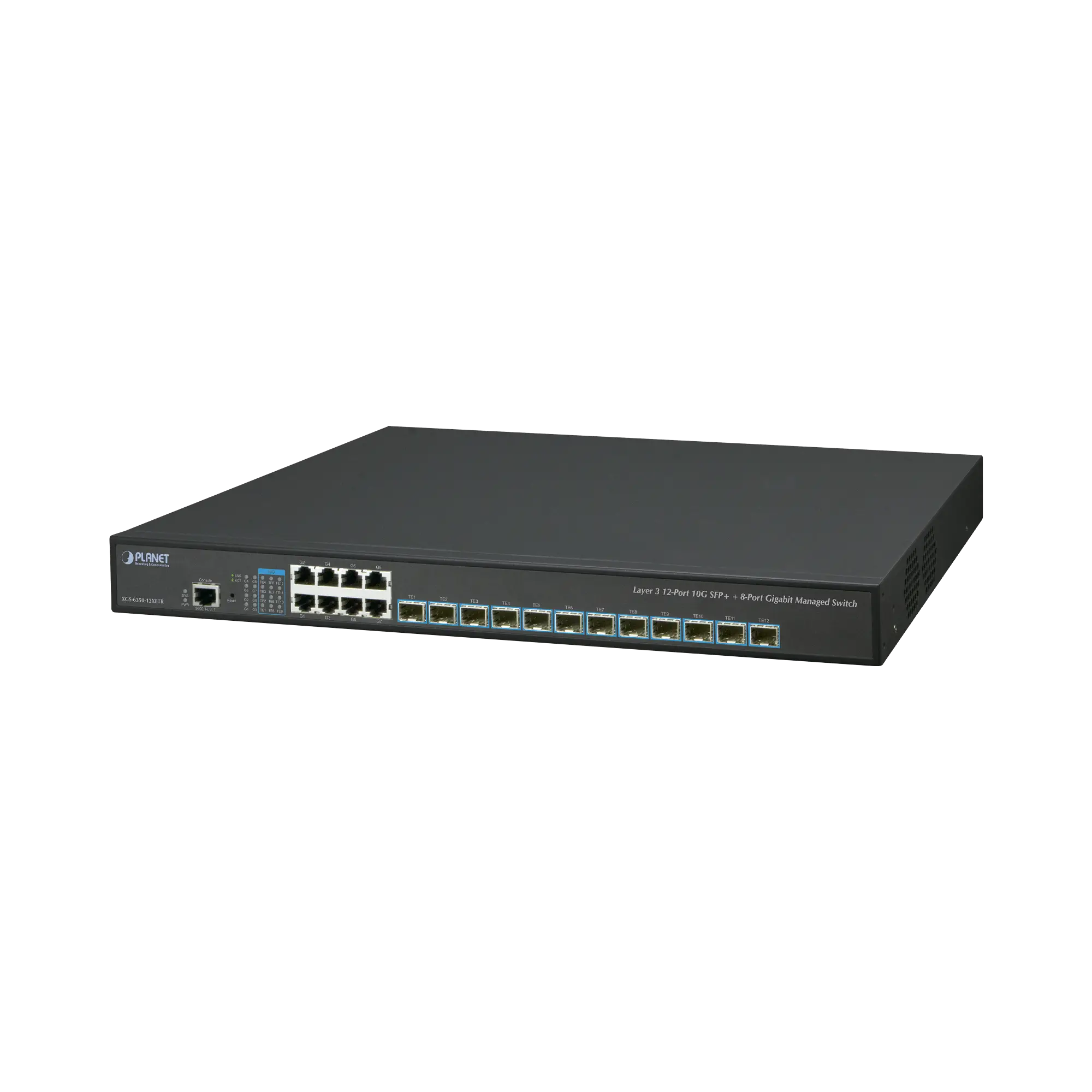 Switch Administrable Capa 3, 12 Puertos SFP de 10G, 8 Puertos 10/100/1000T, Con Alimentación Redundante (2 Fuentes de Alimentación AC).