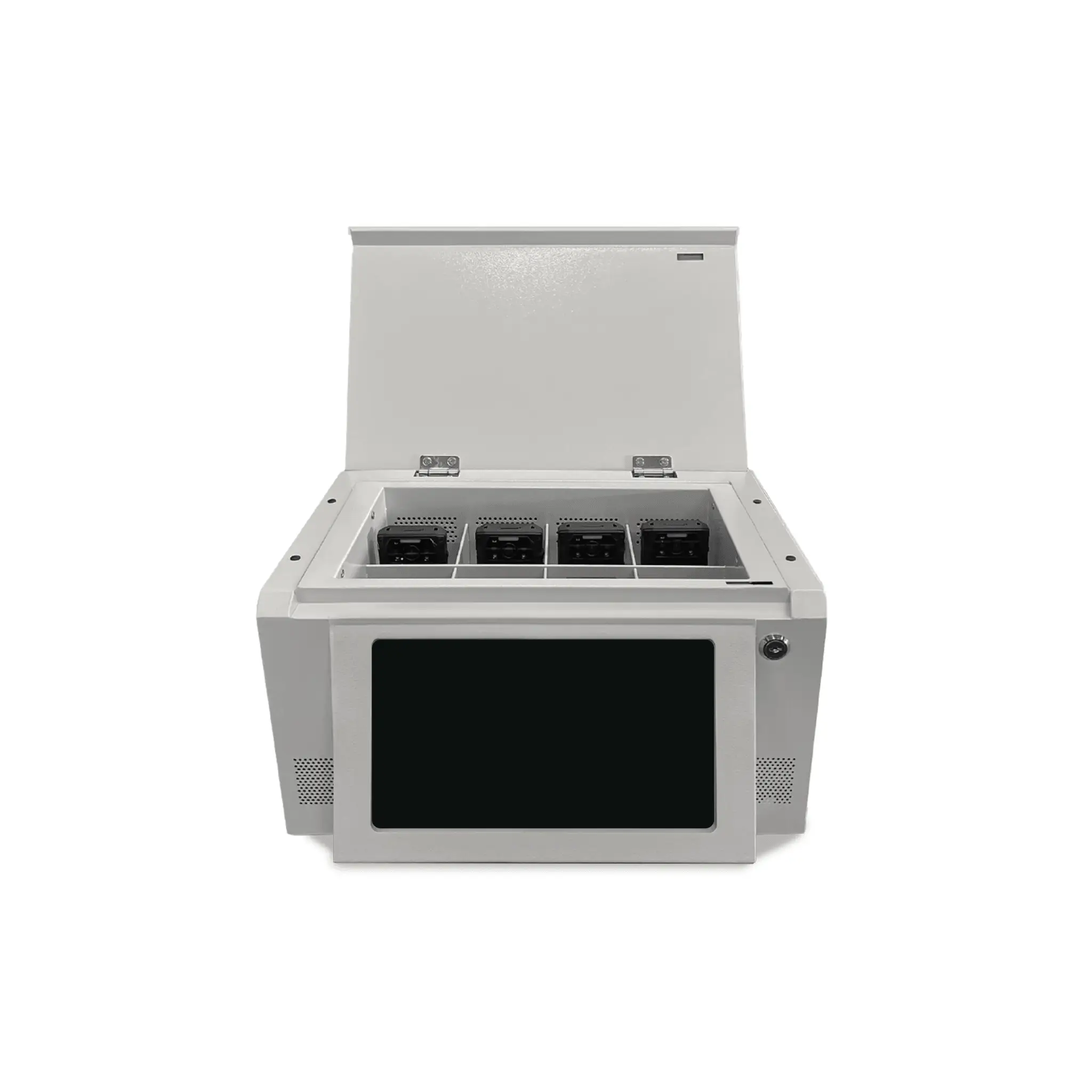 Estación de Descarga para Cámaras Corporales | 8 Canales de Conexión | Descarga Simultanea | Pantalla Táctil | Almacenamiento Hasta 12TB | Carga y Copia de Seguridad Automática | Compatible con Body Cam XMR-R3.