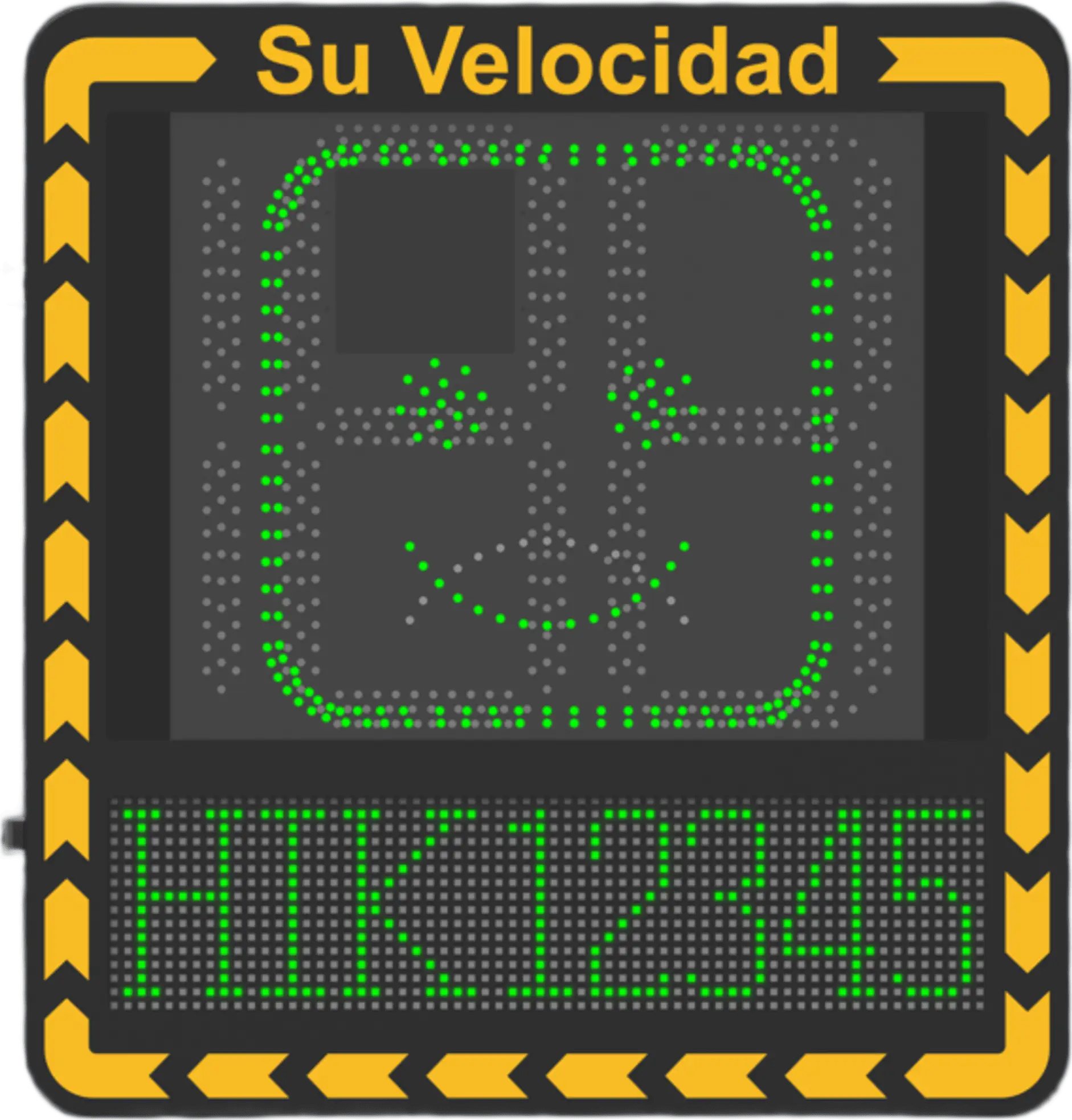 Display LED para Control de Velocidad Exterior / Distancia Visible de 100 m / LED de Alta Luminosidad y Bajo Consumo / Visualización de Velocidad con Código de Colores / IP66 / Conectividad Wi-Fi y Ethernet / Compatible con TCP/IP, HTTP, DHC