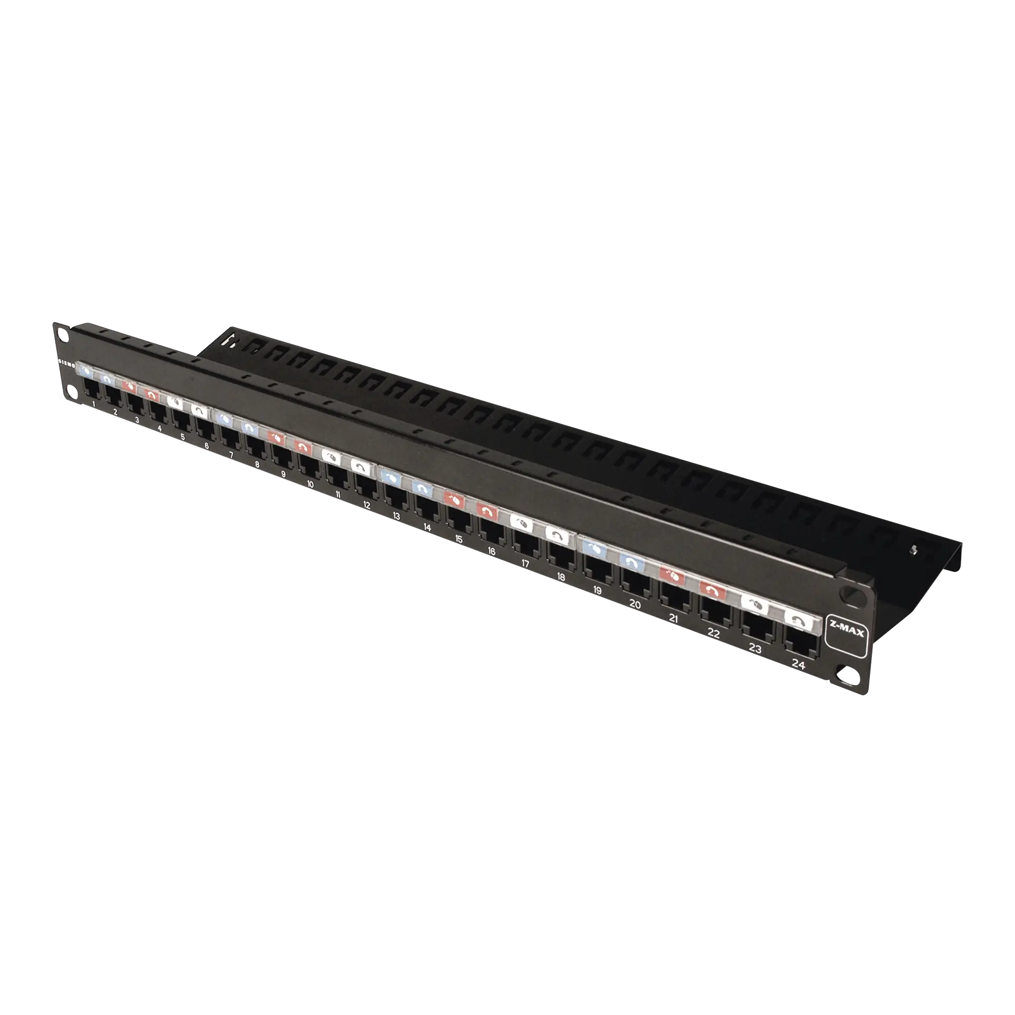 Patch Panel Z-MAX, de 24 puertos, Modular (vacío), Plano, 1UR
