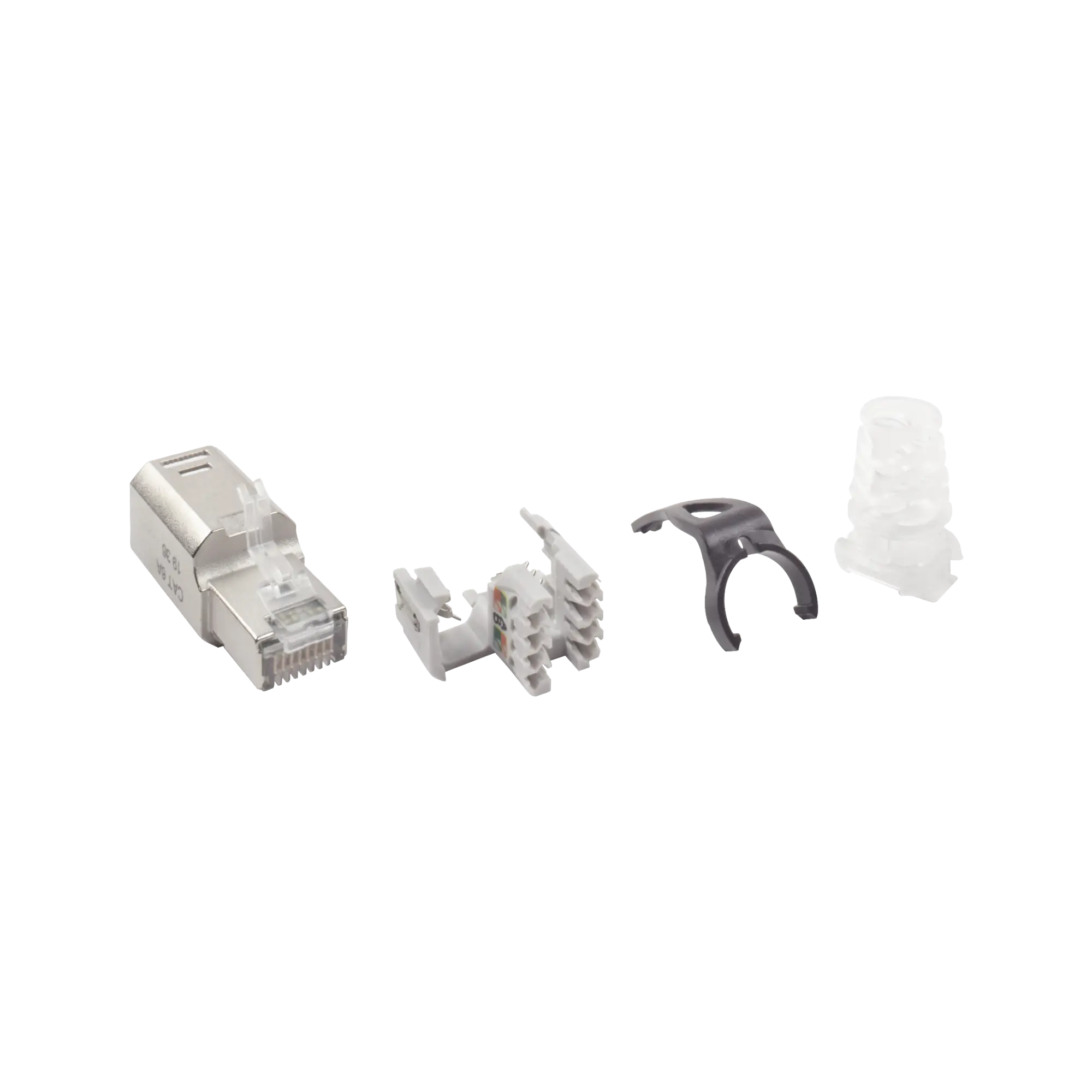 Plug RJ45 Cat6A Blindado, Terminación en Campo, Compatible con Todas las Categorías, Con Clip Protector de Seguro