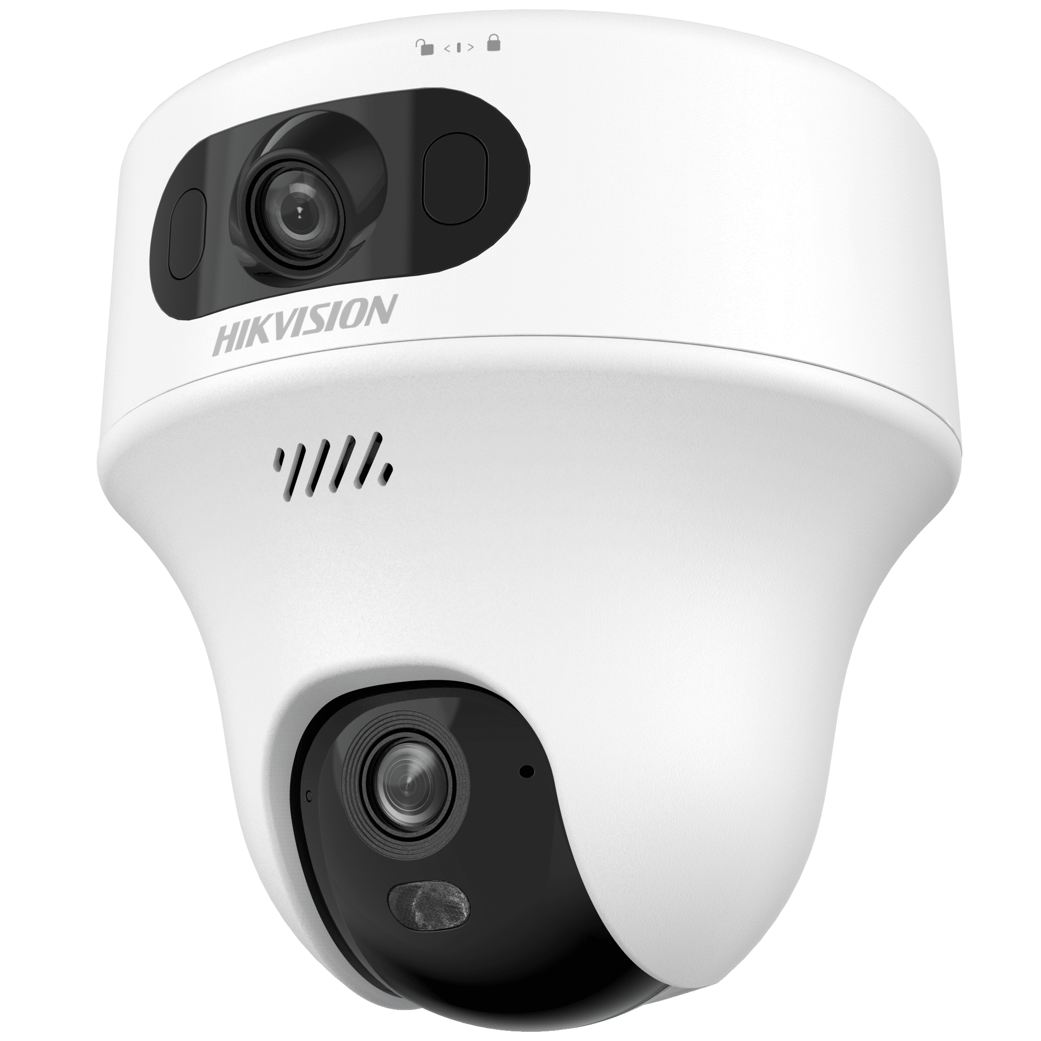 Turret PT IP de doble lente de 2 Megapixel / Lente 2.8 mm / Dual Light (20 mts IR + 15 mts Luz Blanca) / Wi-Fi / IP54 / dWDR / H.265 / Audio Bidireccional (Micrófono y Bocina) / Micro SD