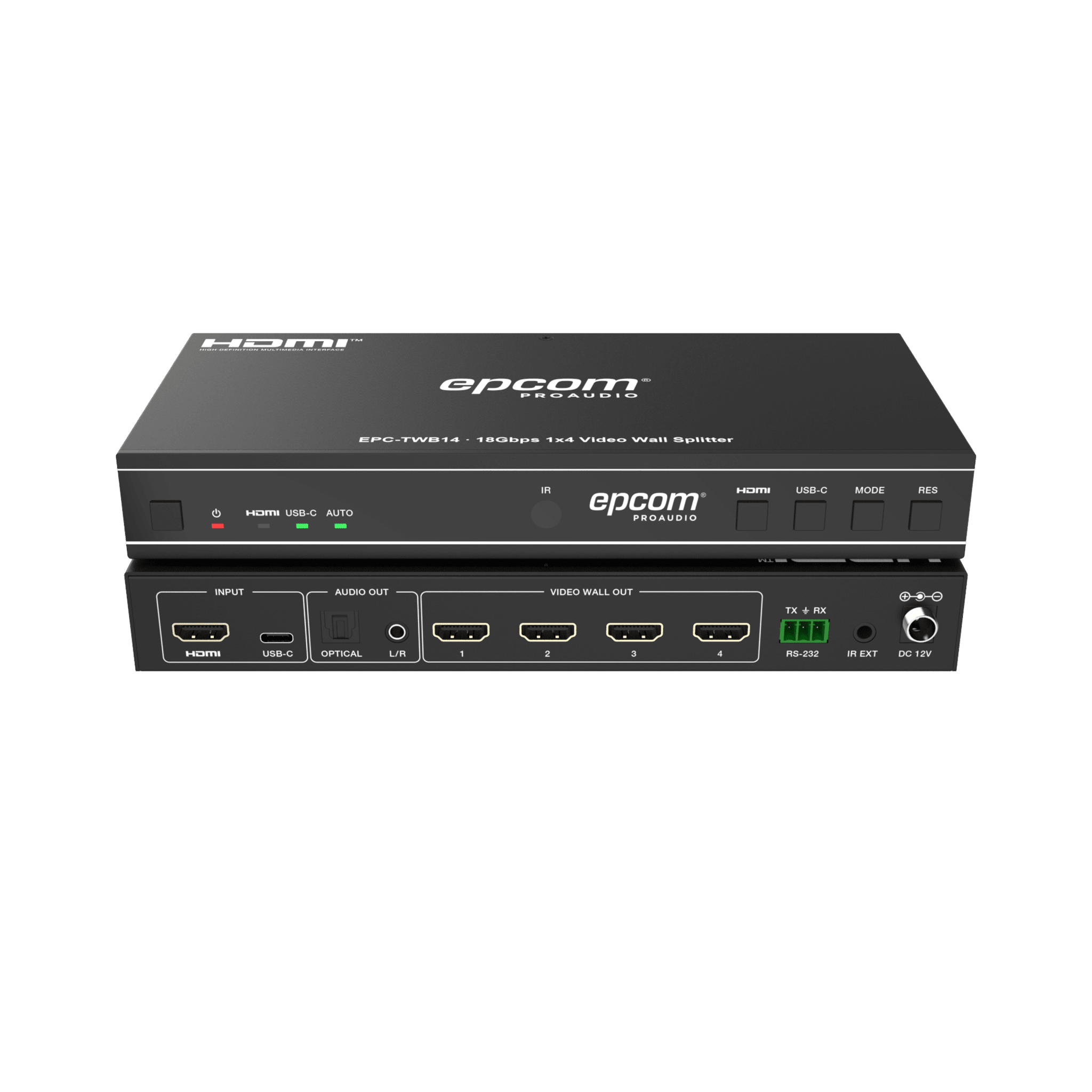 Videowall 4K 1×4 | HDMI & USB-C | 8 Modos de Visualización | Audio Óptico/Analógico | Control RS-232/IR | Plug & Play